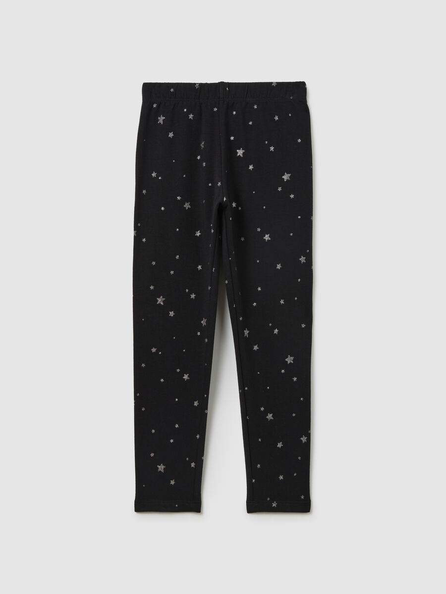 Leggings skinny neri da bambina in cotone elasticizzato con stampe_0