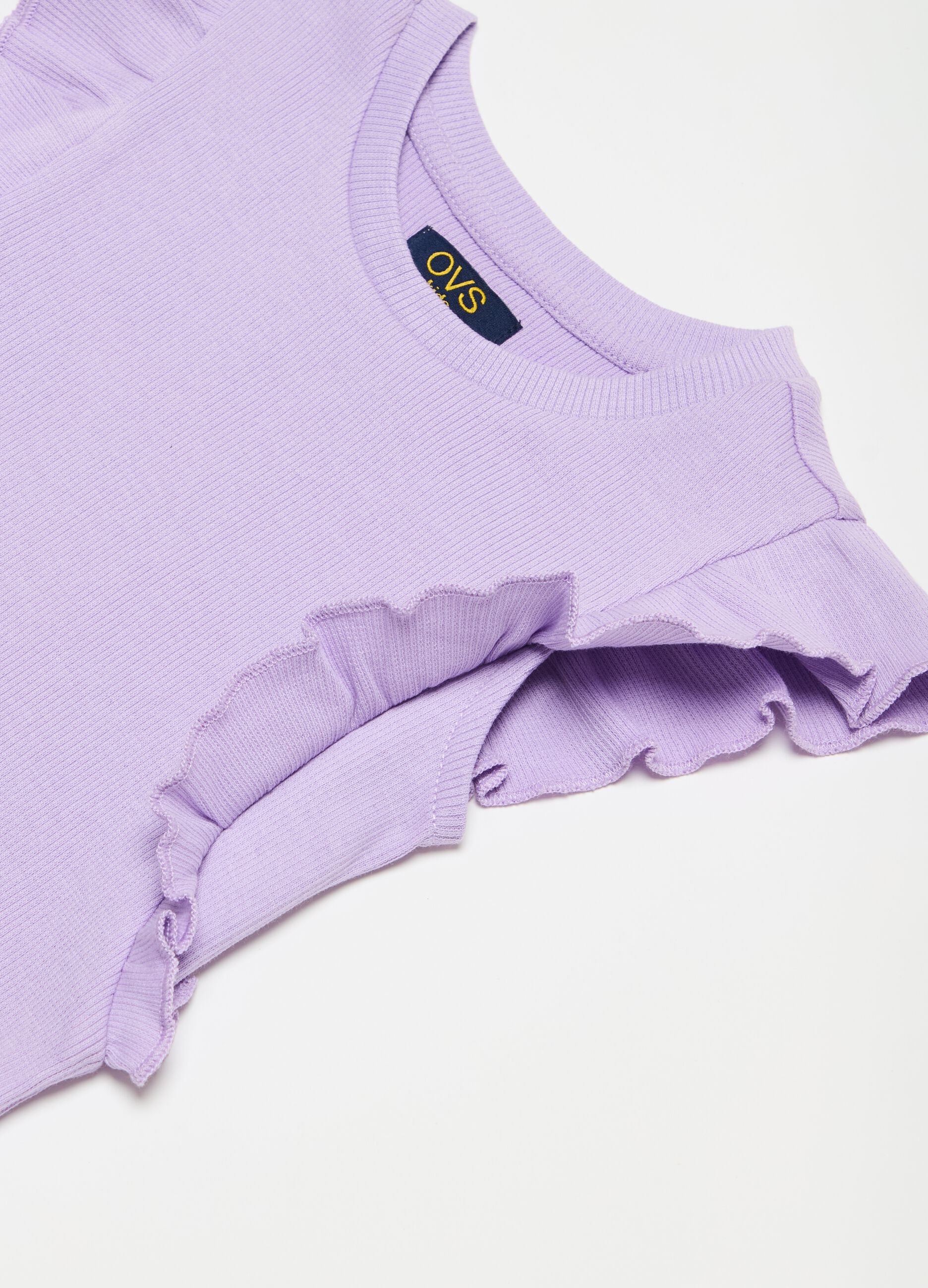 Ribbed T-shirt with flounce