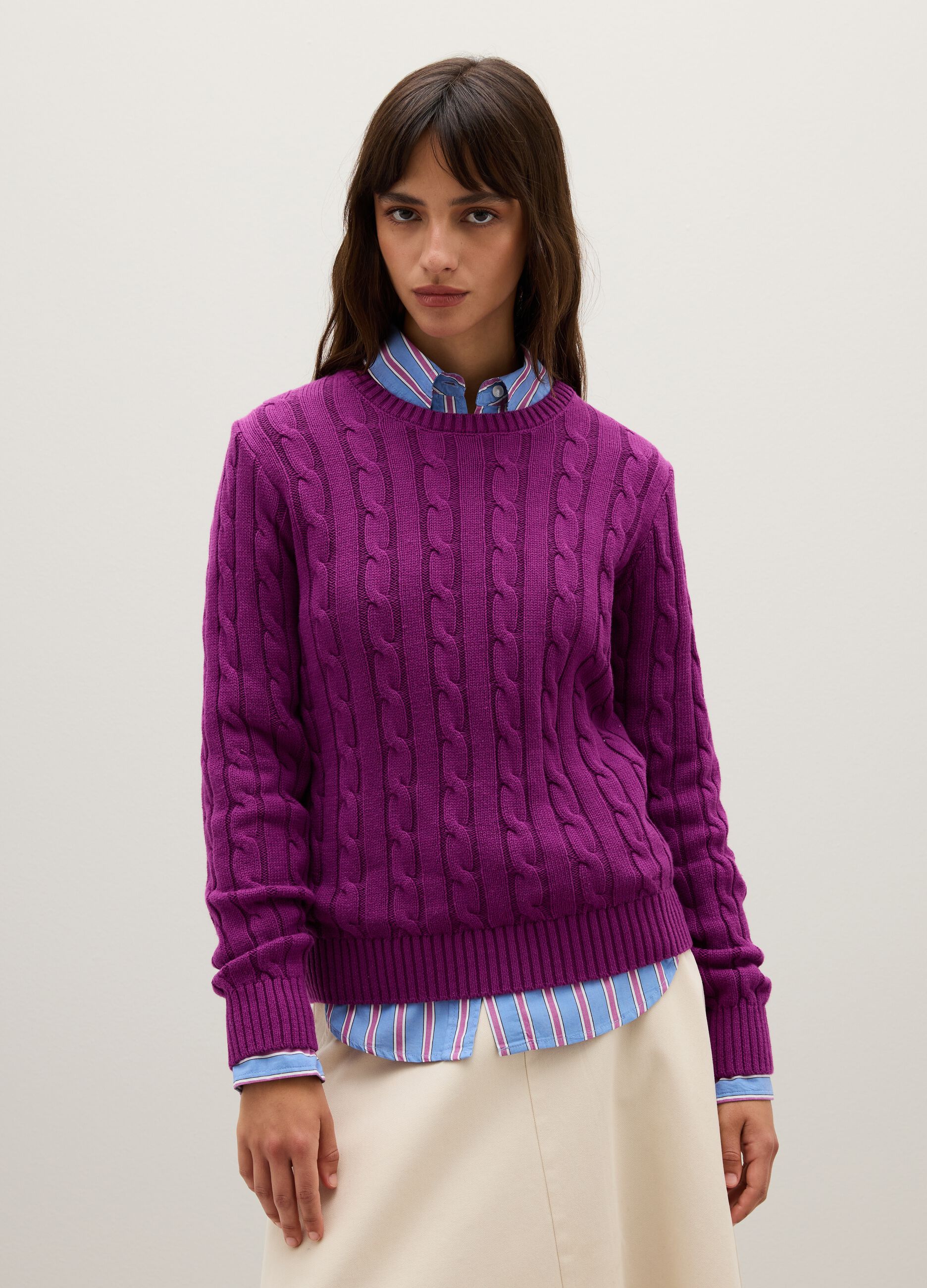 Maglione in puro cotone viola regular fit