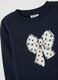 Blue girls' sweatshirt in pure cotton with bow print_2