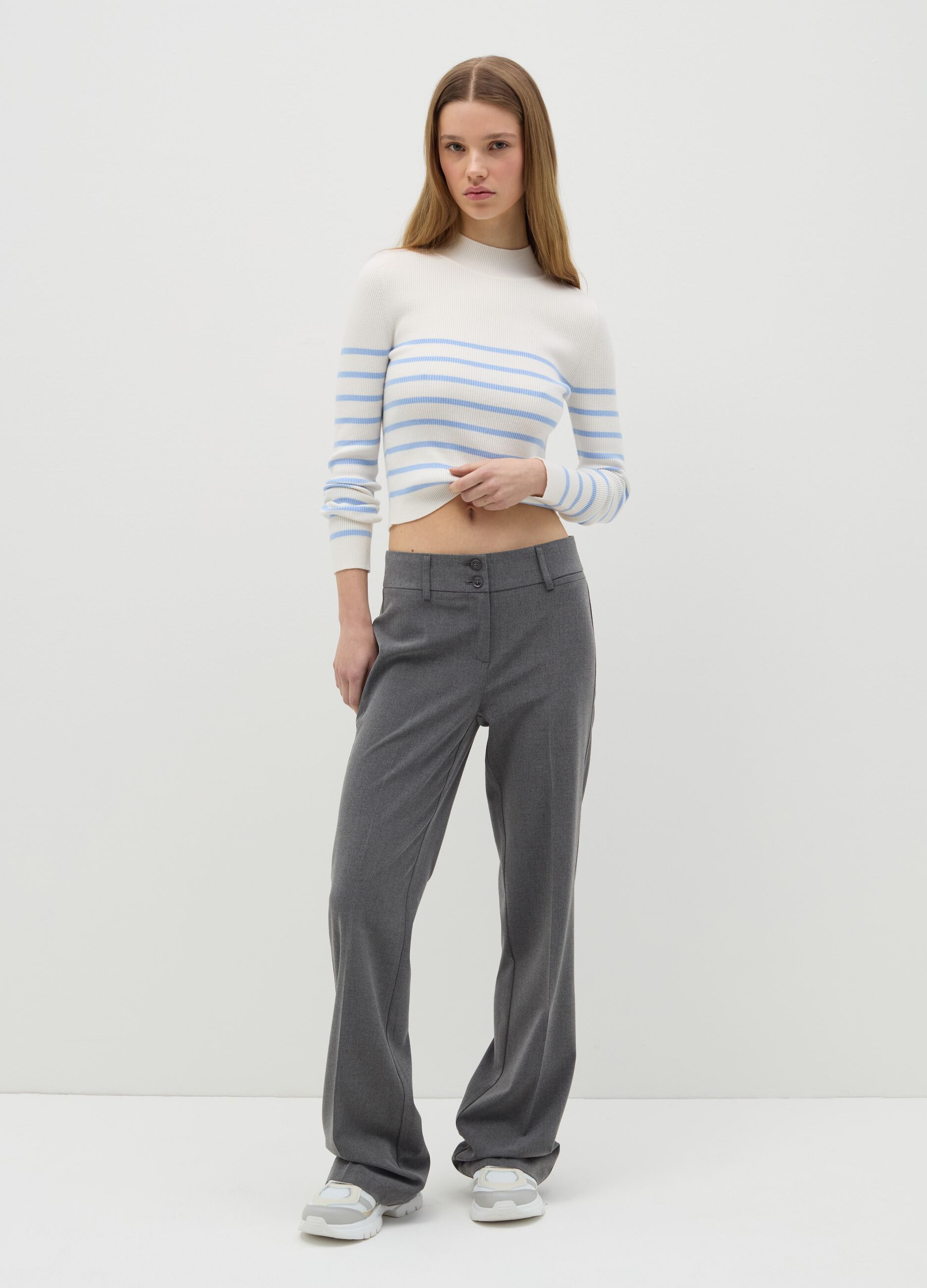 Striped top with mock neck