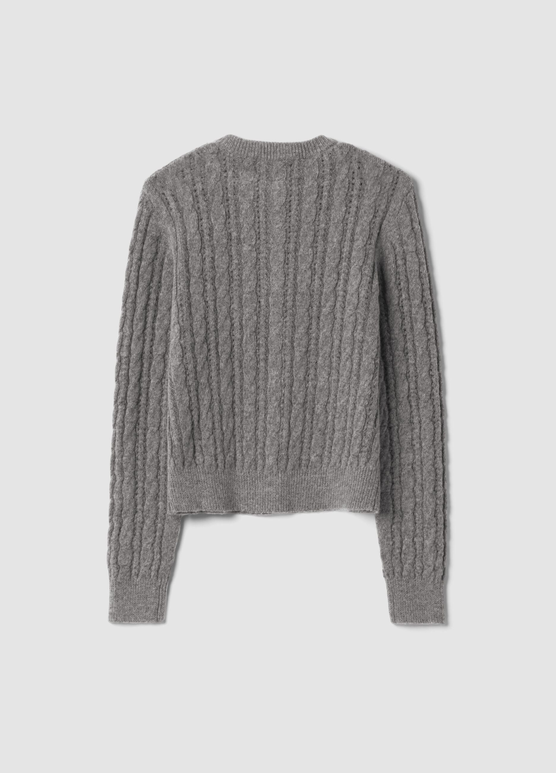 Grey cable-knit wool-blend cardigan