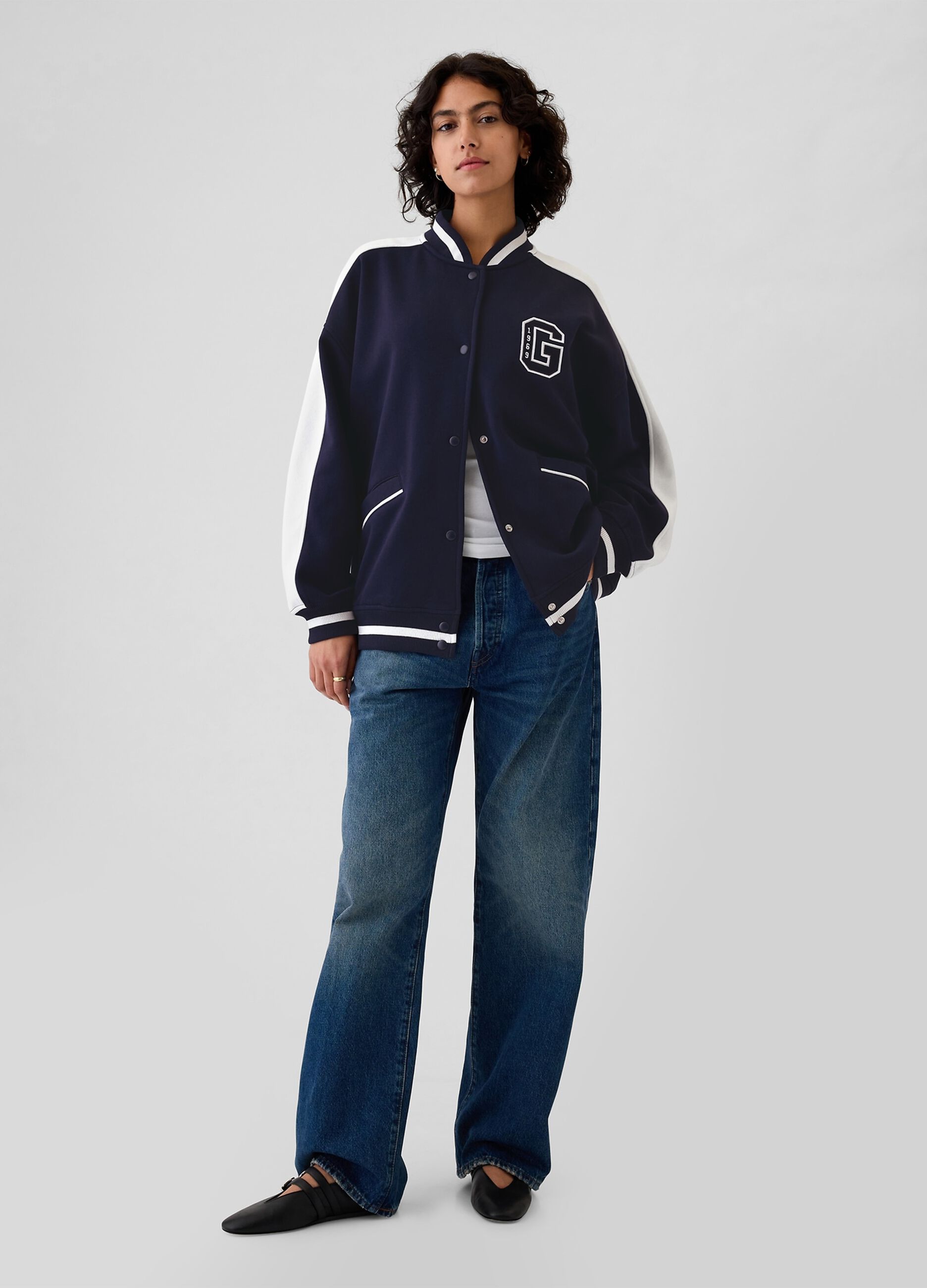 Oversized varsity bomber jacket with logo embroidery