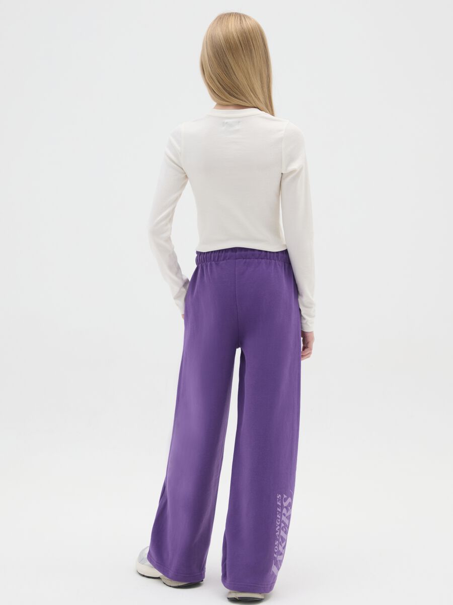 Girls' purple culottes in cotton blend with Lakers print_1