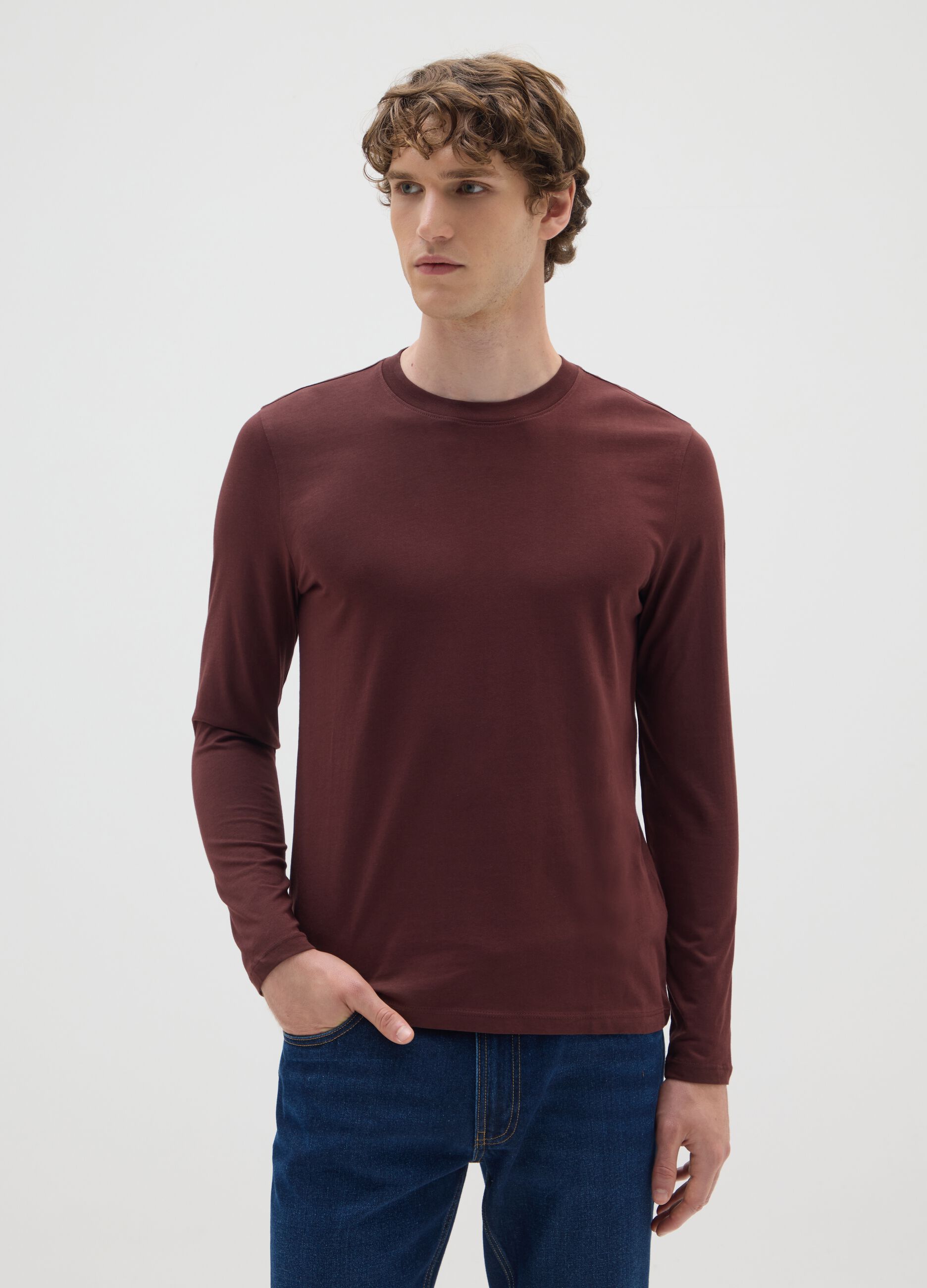 Brown pure cotton sweater with regular fit