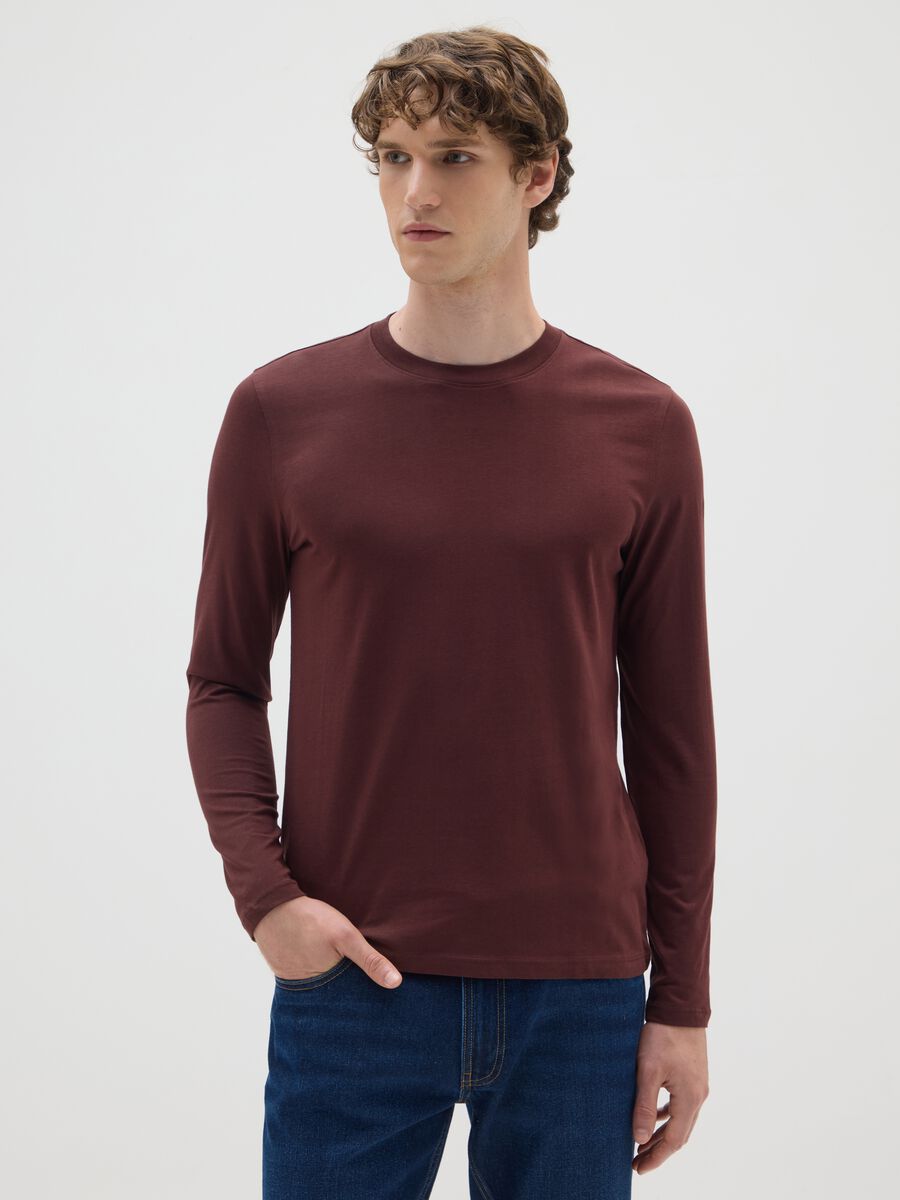Brown pure cotton sweater with regular fit_0