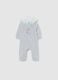 Grey newborn cotton blend playsuit with hood and embroidery_0