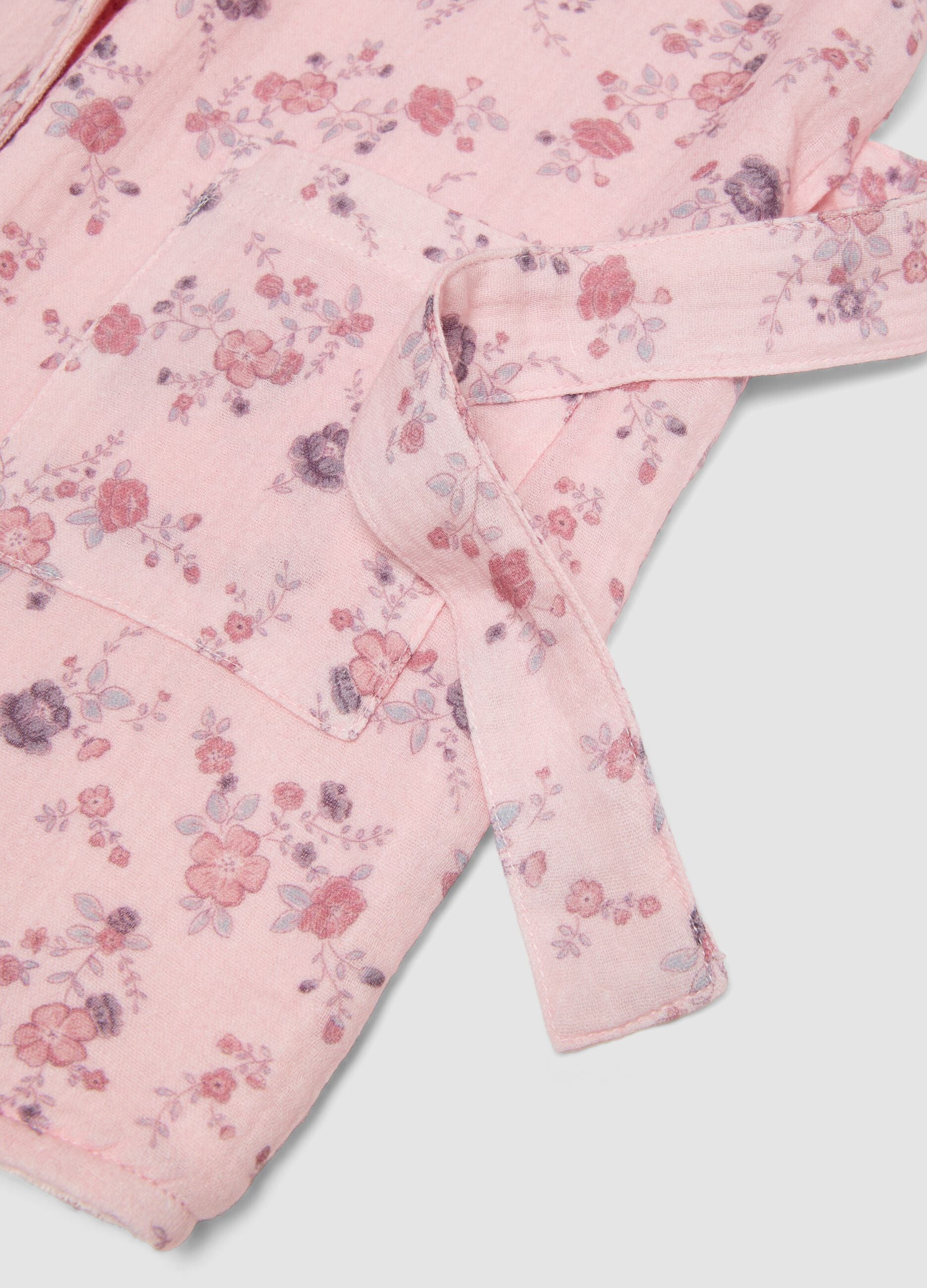 Pink floral organic cotton hooded bathrobe for baby girl