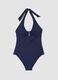 Blue stretch fabric swimsuit with halterneck ties_4