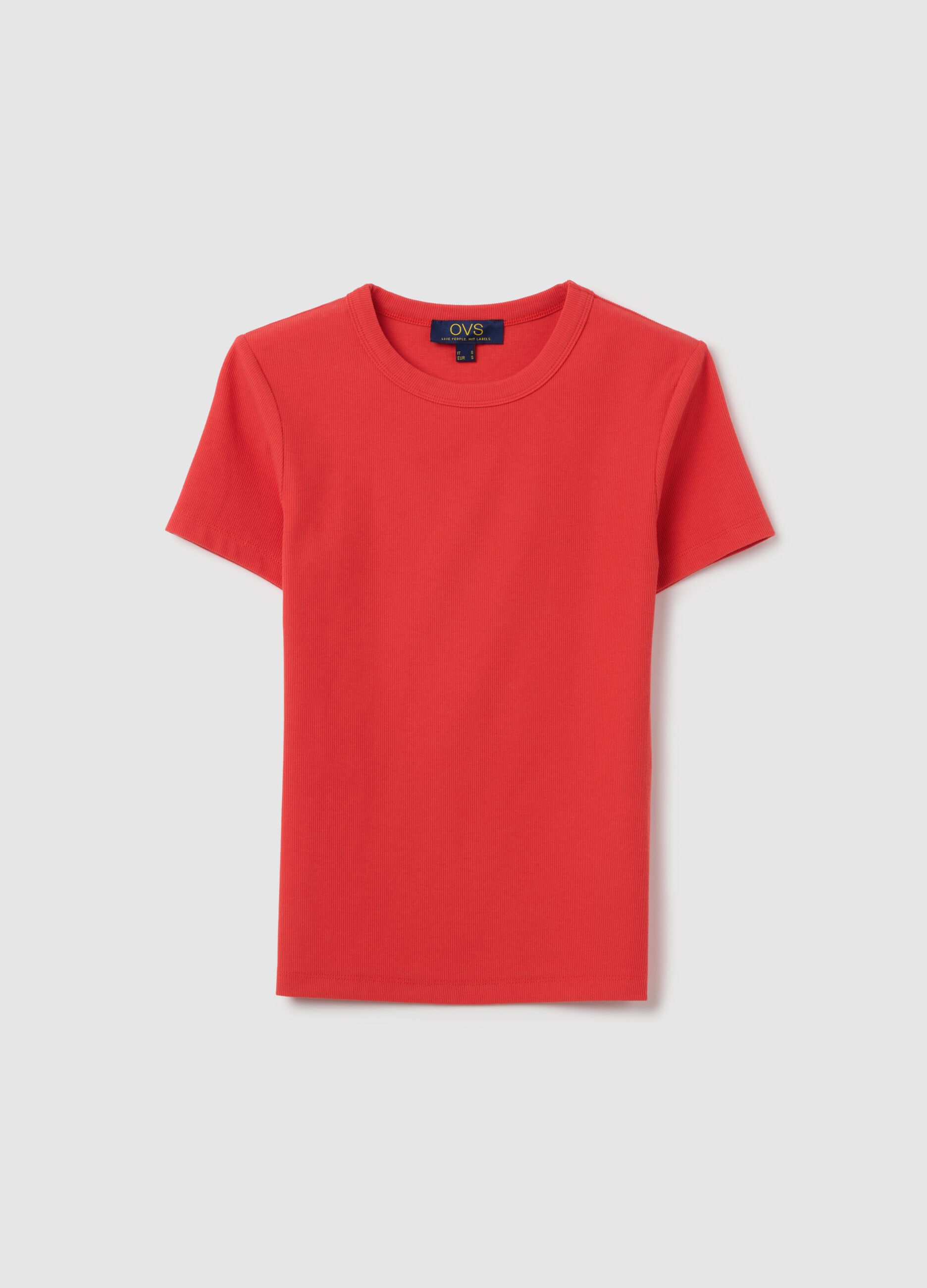 T-shirt da donna in cotone elasticizzato rossa regular fit