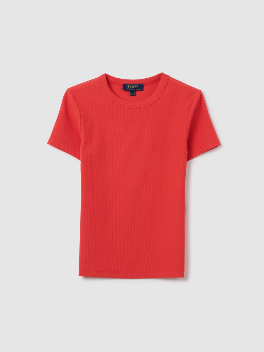 Red short-sleeved stretch cotton T-shirt_4