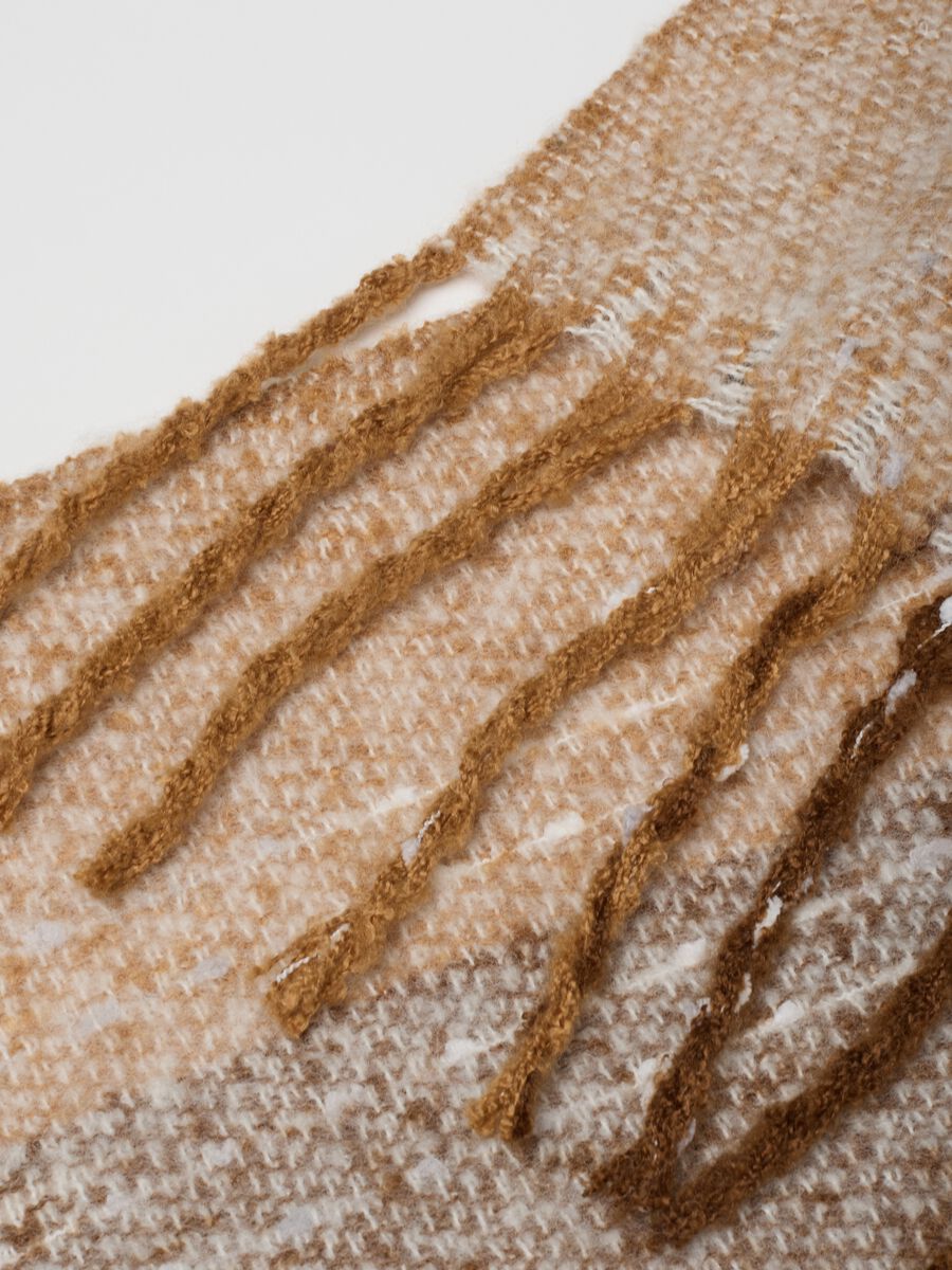 White and Brown Striped Scarf with Fringes_1