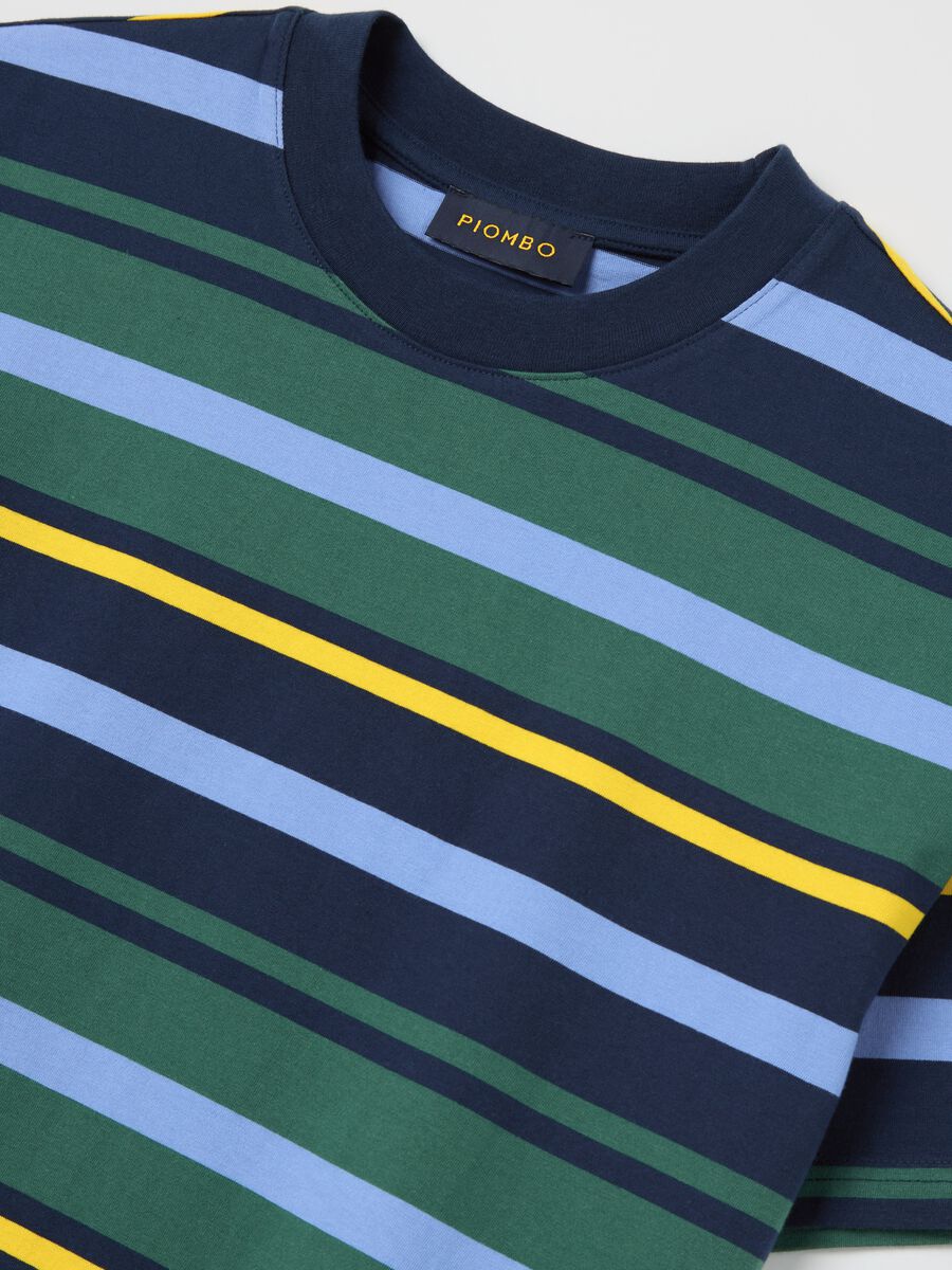 Blue and green T-shirt in striped cotton_5