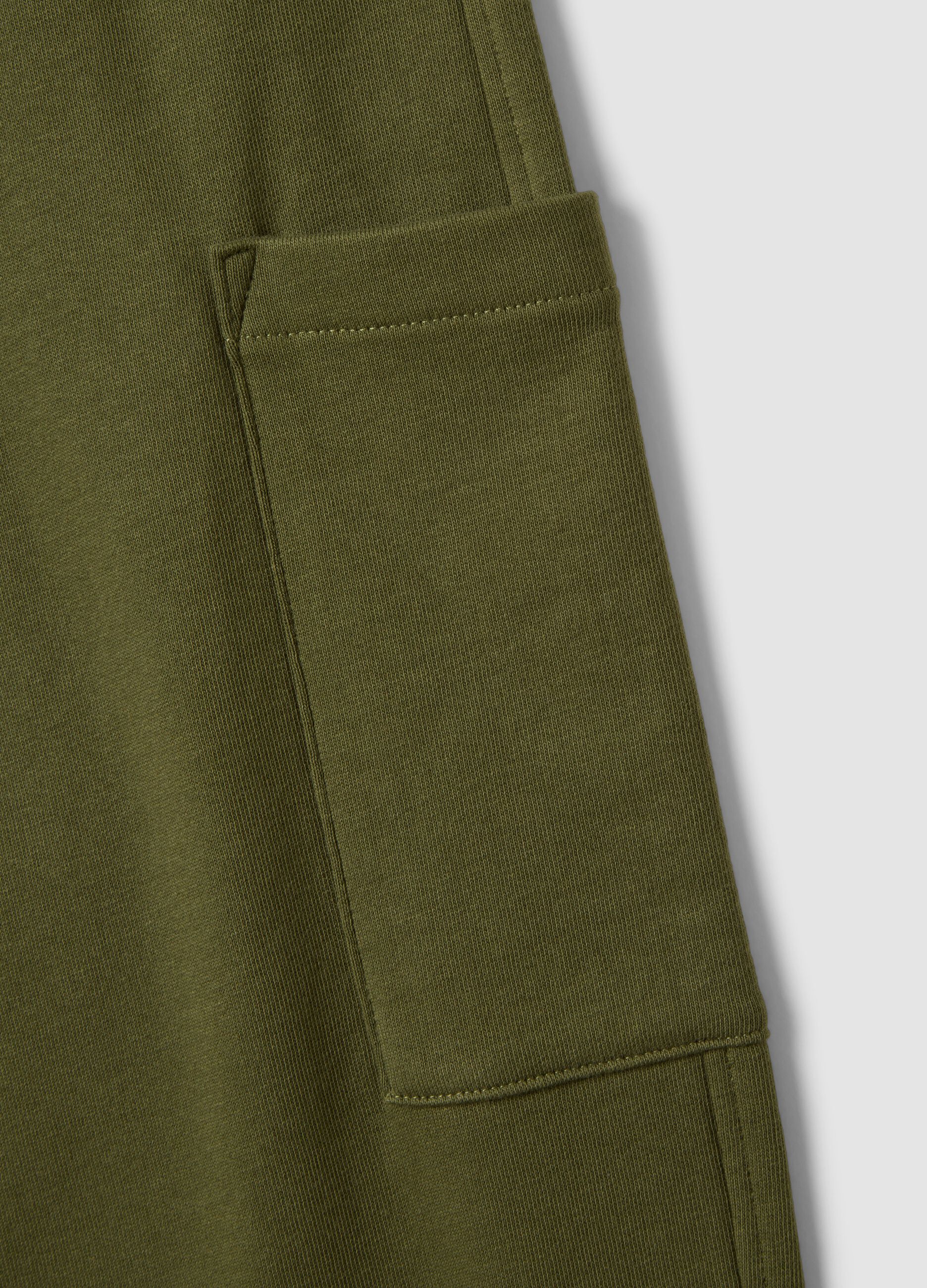 Green pure cotton relaxed cargo jogger trousers for boys