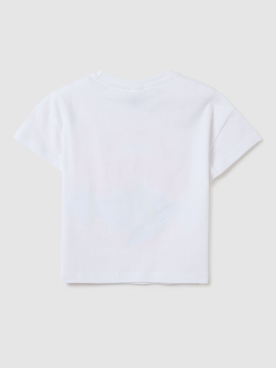 Girls' white stretch cotton t-shirt with Smurfs print_1