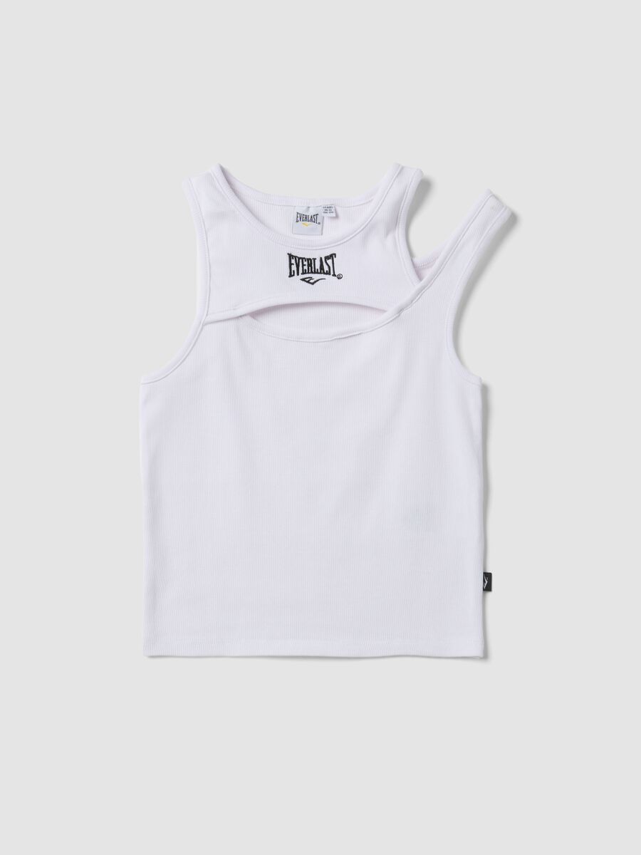 Tank top bianco in cotone elasticizzato con spalline asimmetriche_3