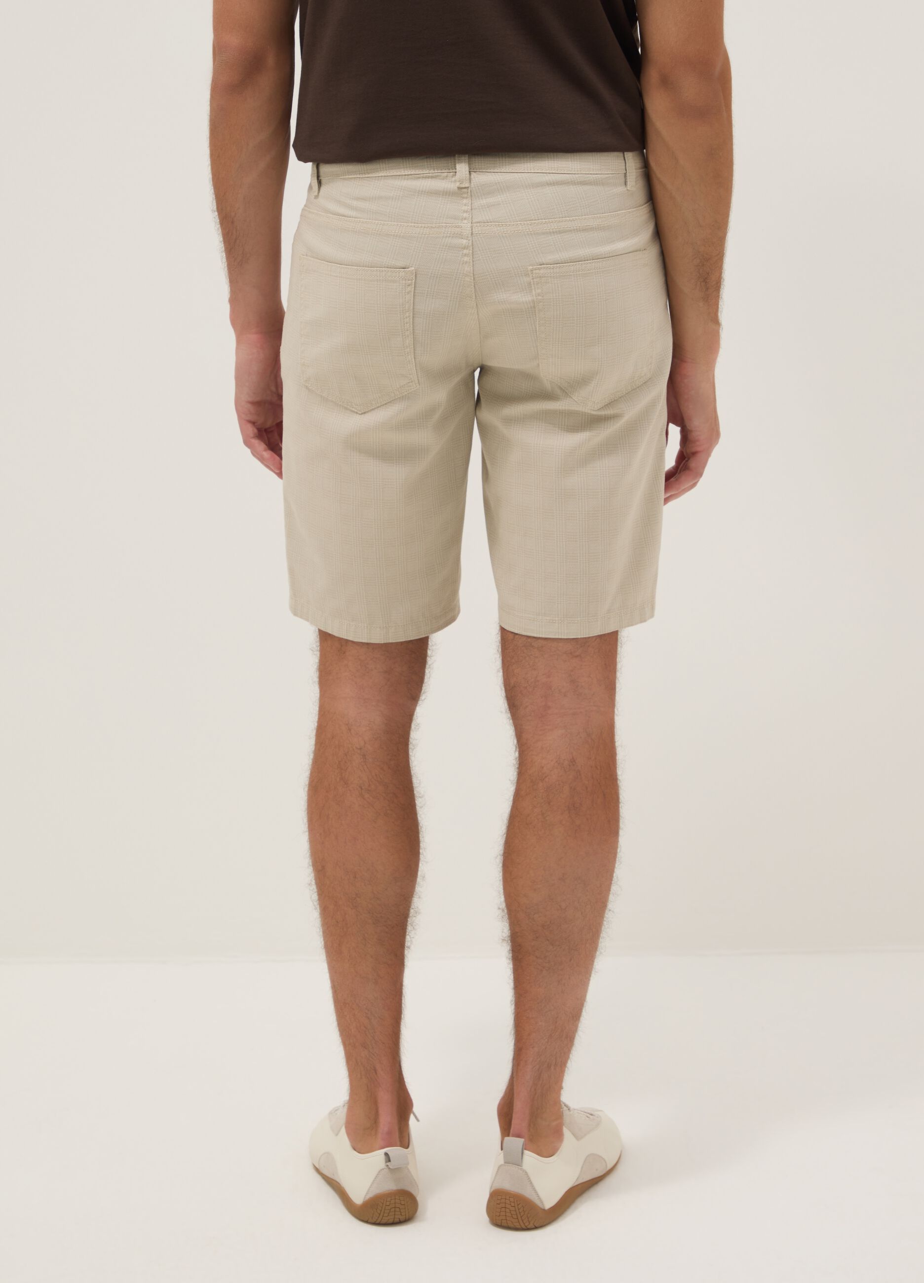 Beige pure cotton regular-fit Bermuda shorts