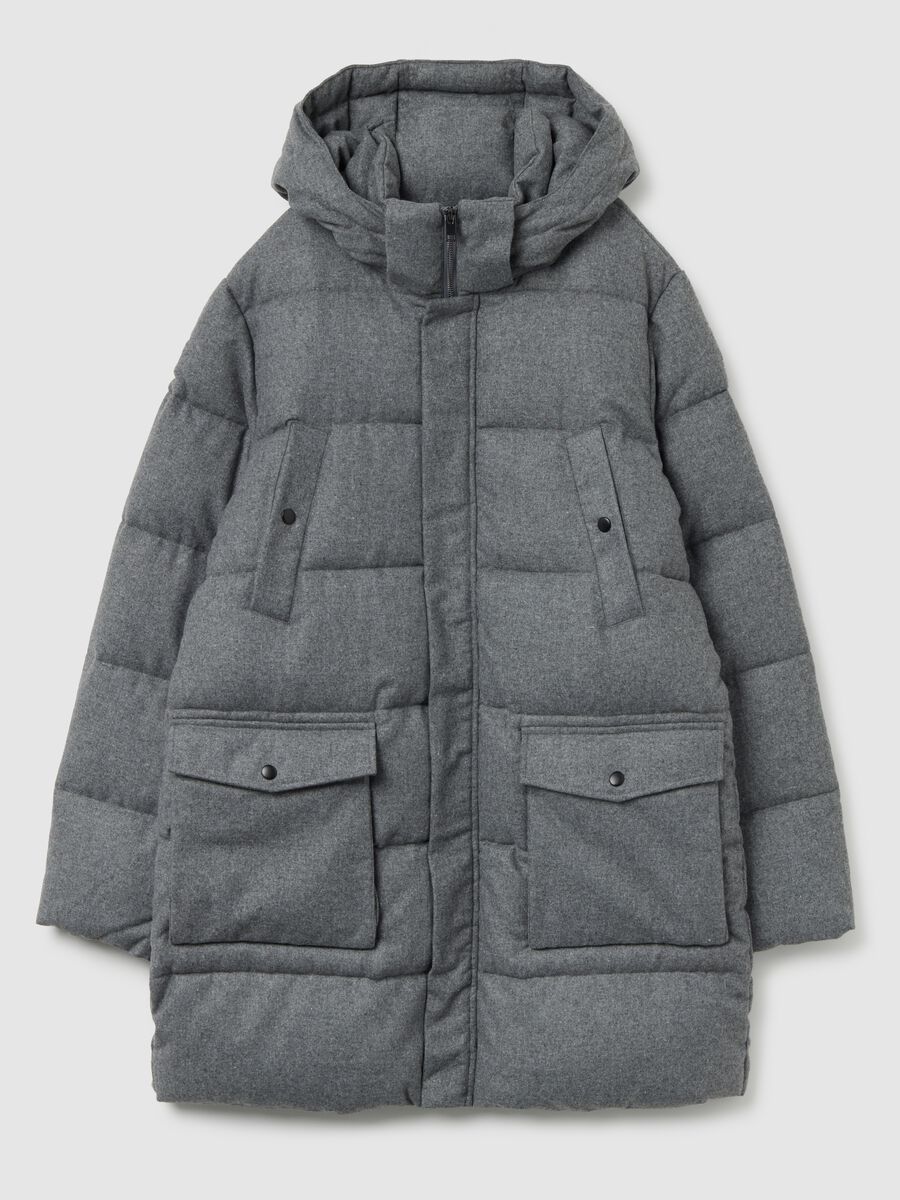 Grey Long Padded Jacket Regular Fit_4