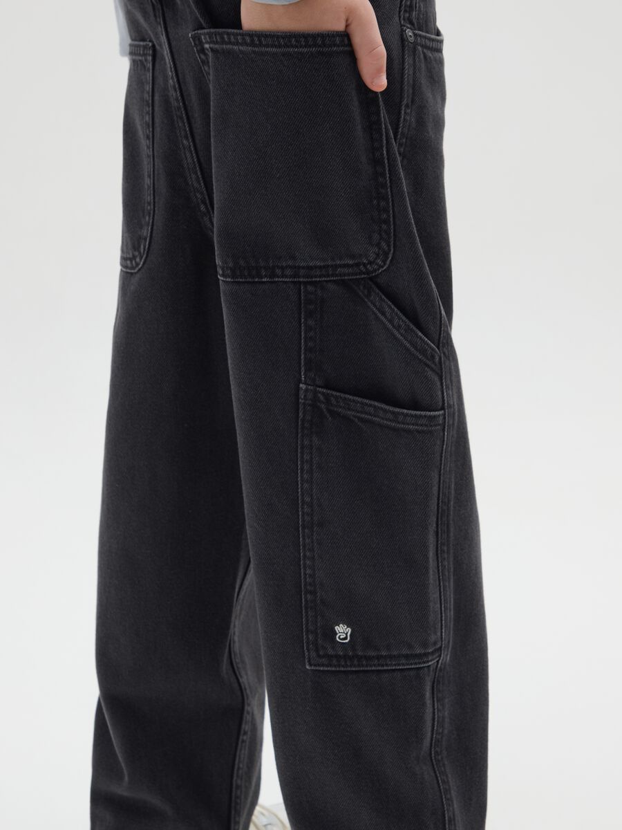 Jeans da ragazzo in puro cotone denim nero relaxed fit_2
