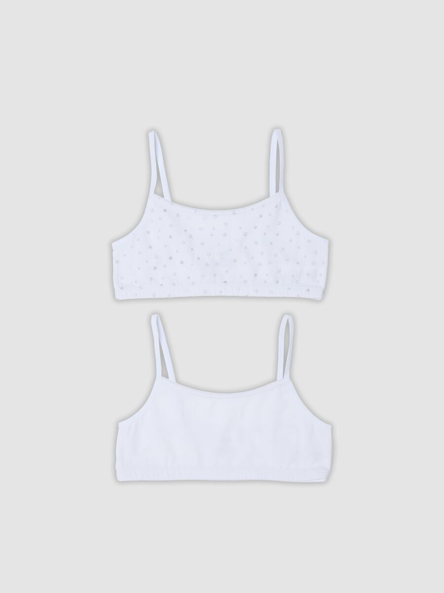 Bipack di bralette bianchi in cotone organico elasticizzato per bambina_0