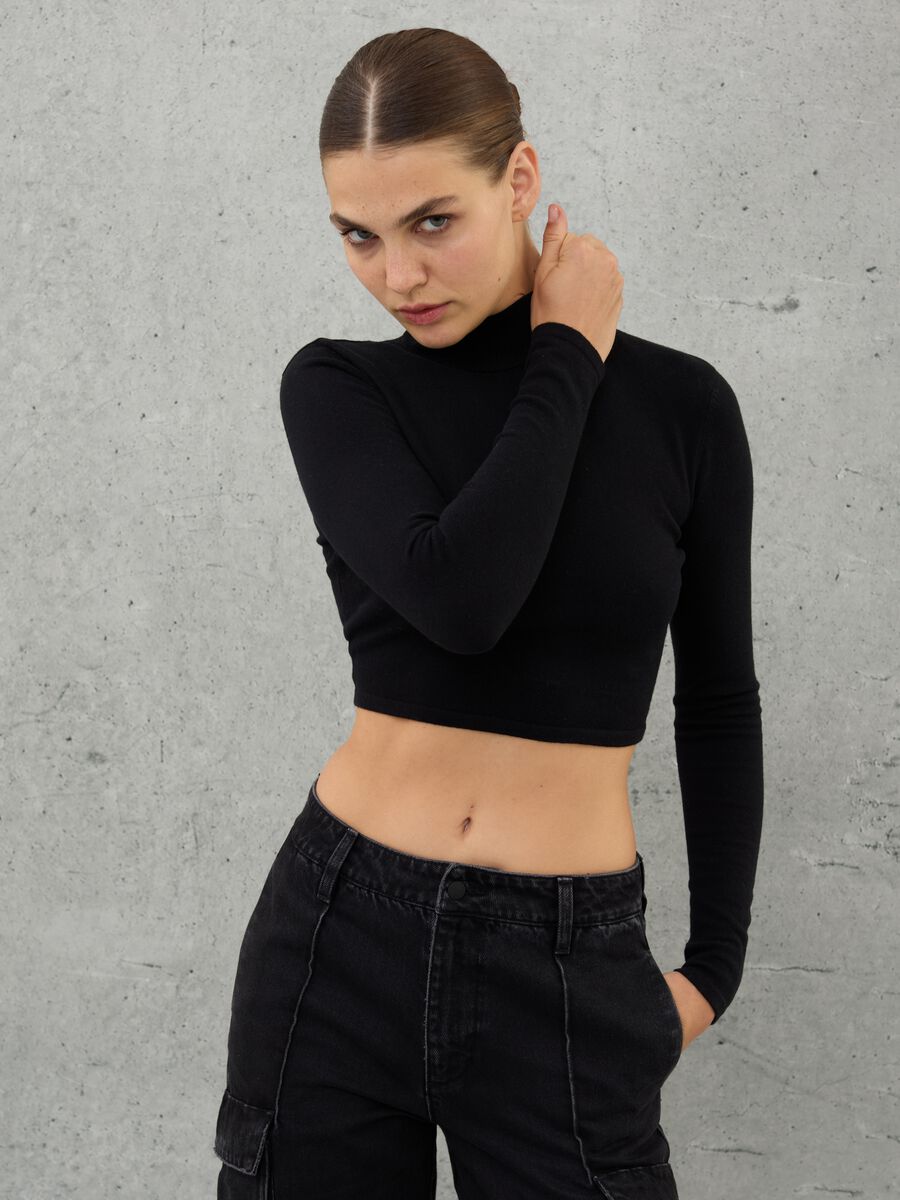High Neck Knit Top Black_0