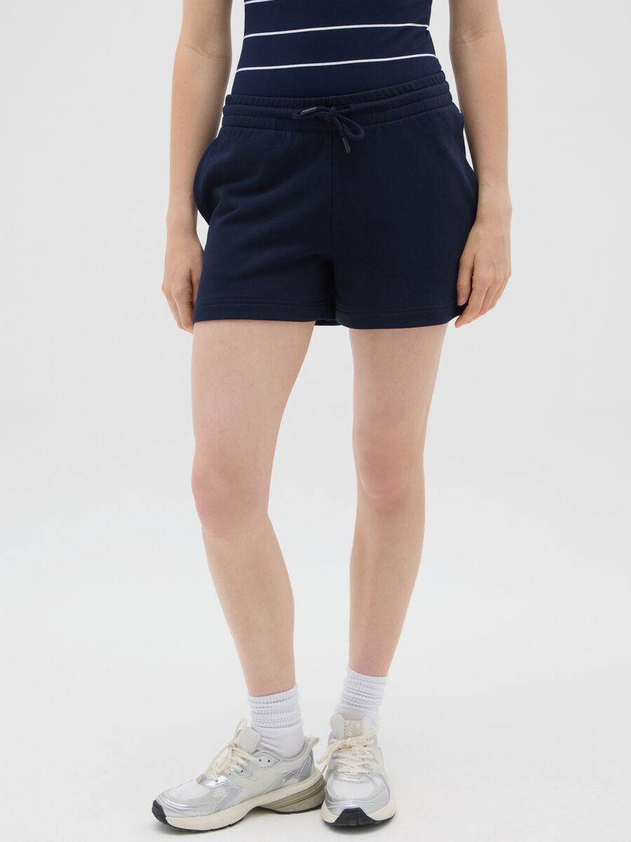 Women's regular fit blue cotton shorts_1