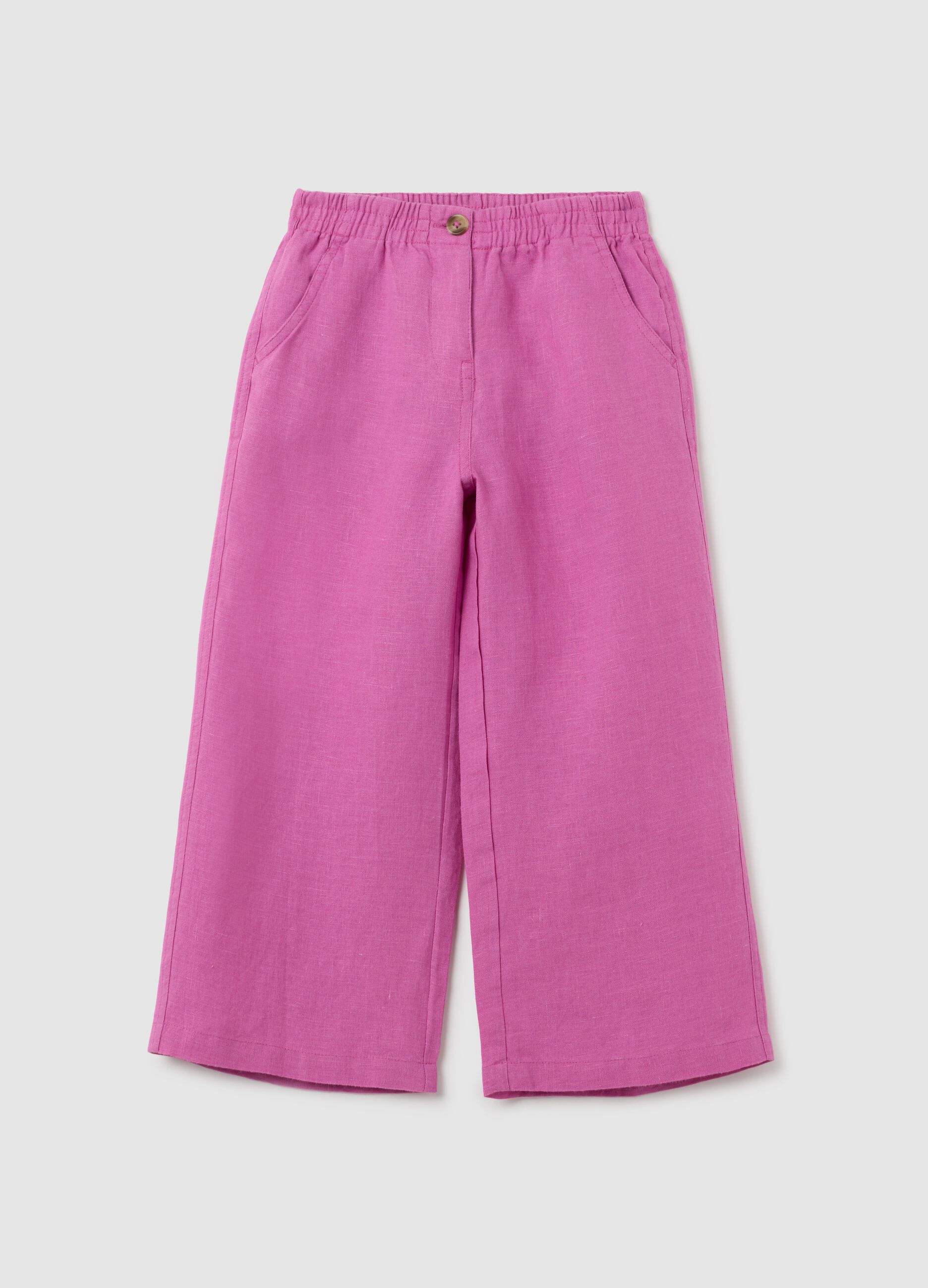 Girls' Pink Linen Wide Leg Trousers
