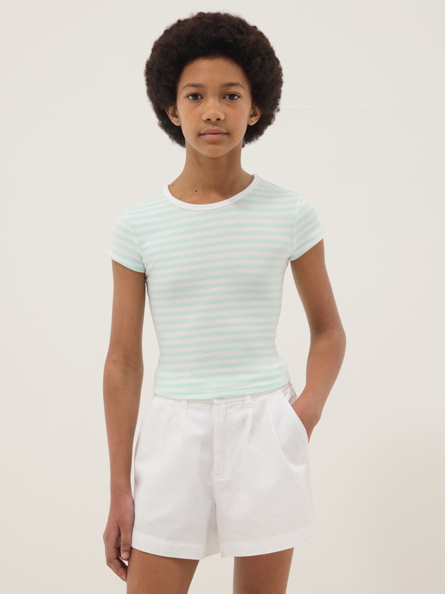 Girls&rsquo; fitted stretch-cotton multicolour striped T-shirt_0