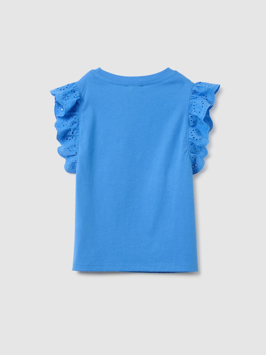T-shirt da ragazze in puro cotone blu regular fit con volant_4