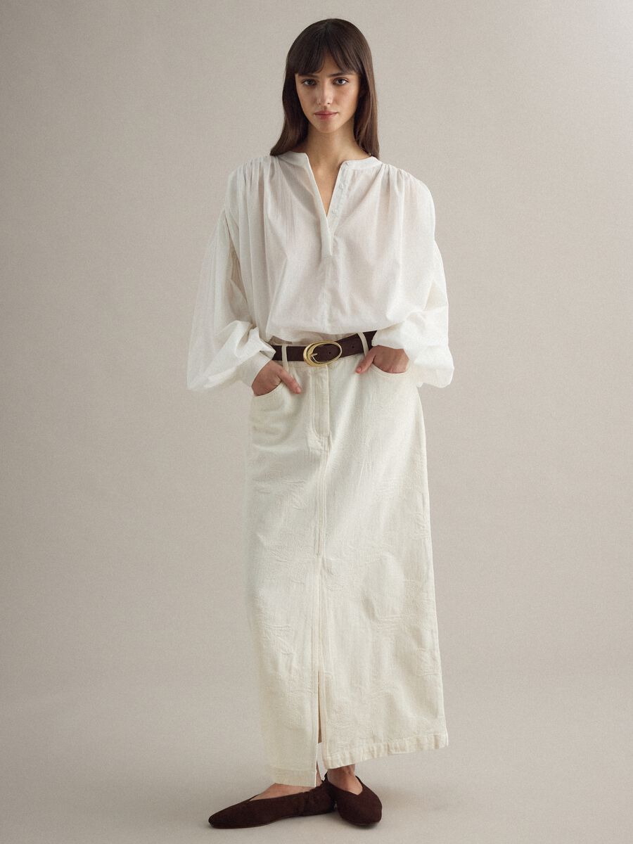 White pure cotton long skirt regular fit with elastic waistband_1