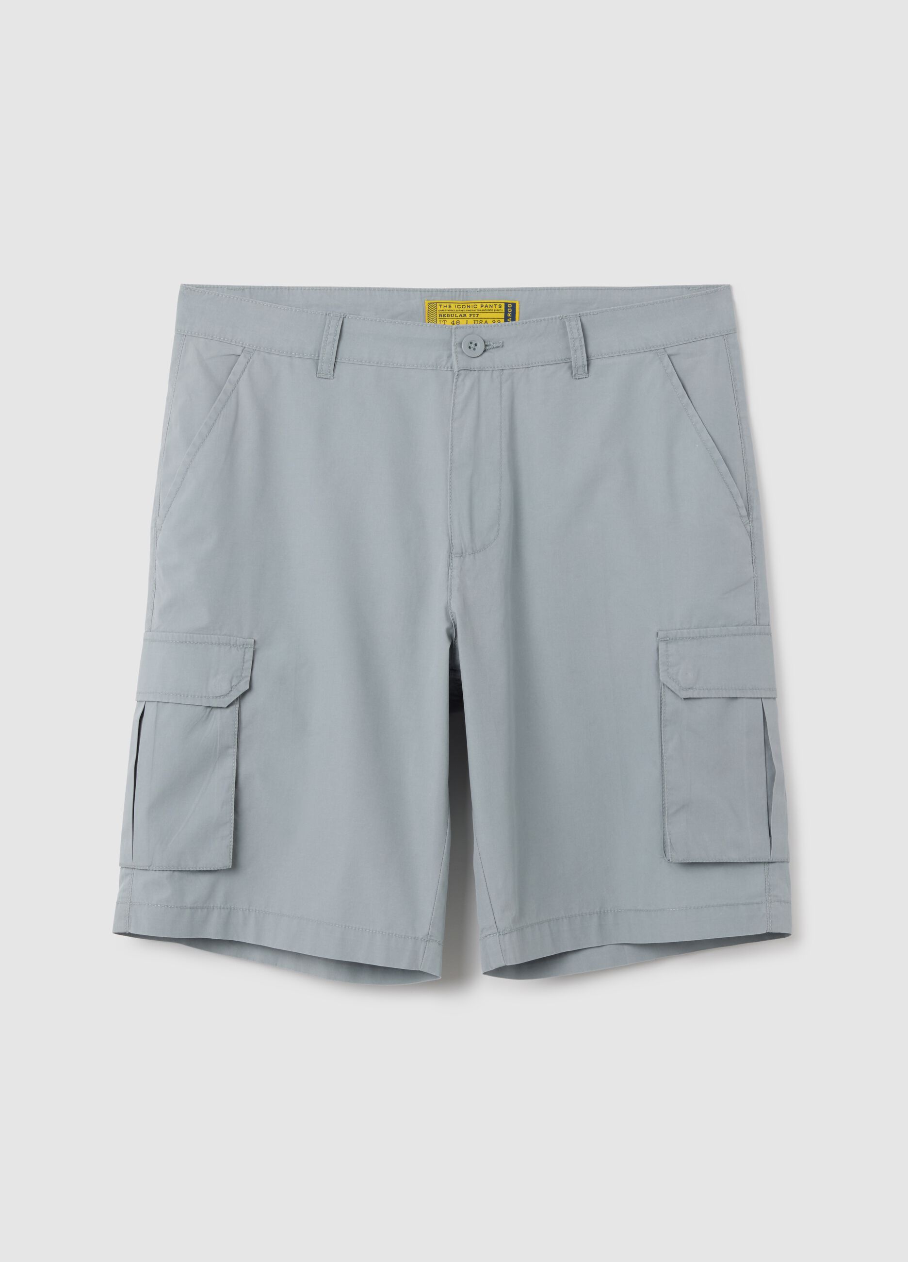 Pantaloncini da uomo in puro cotone grigio regular fit