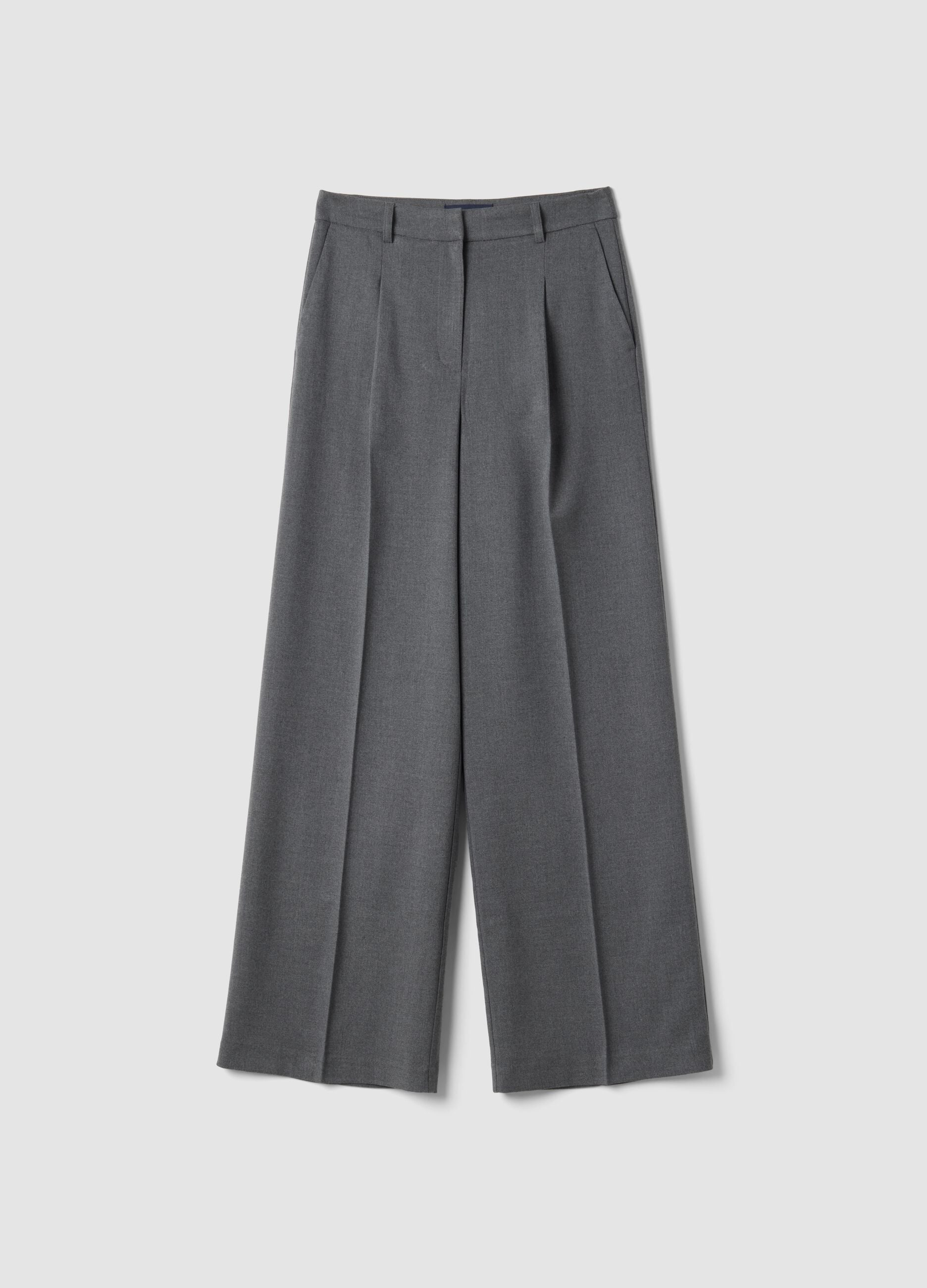 Grey wide-leg formal trousers in stretch viscose