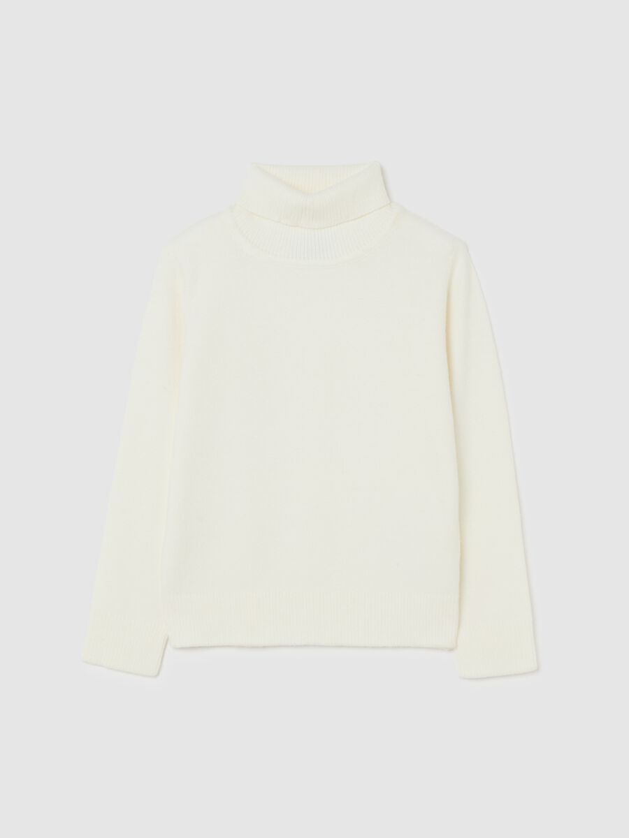 Maglione a collo alto bianco da bambino regular fit_0