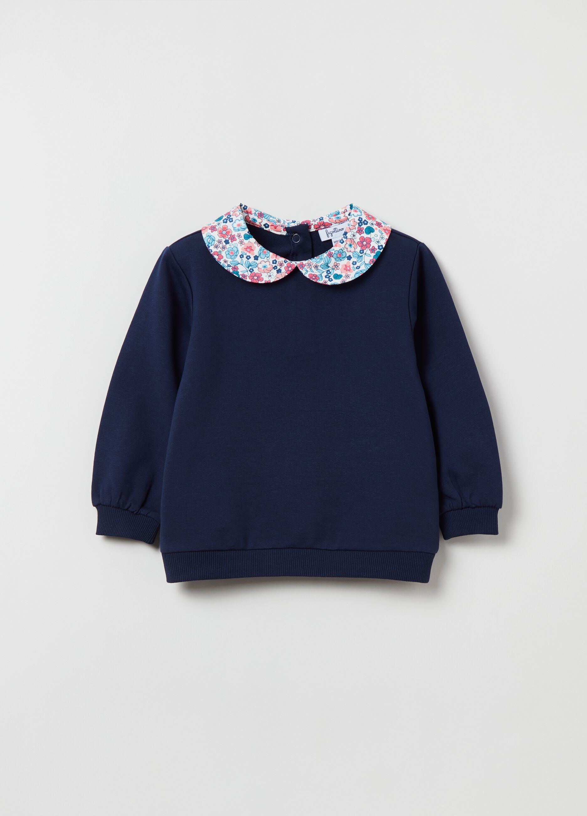 Felpa in French Terry con colletto floreale