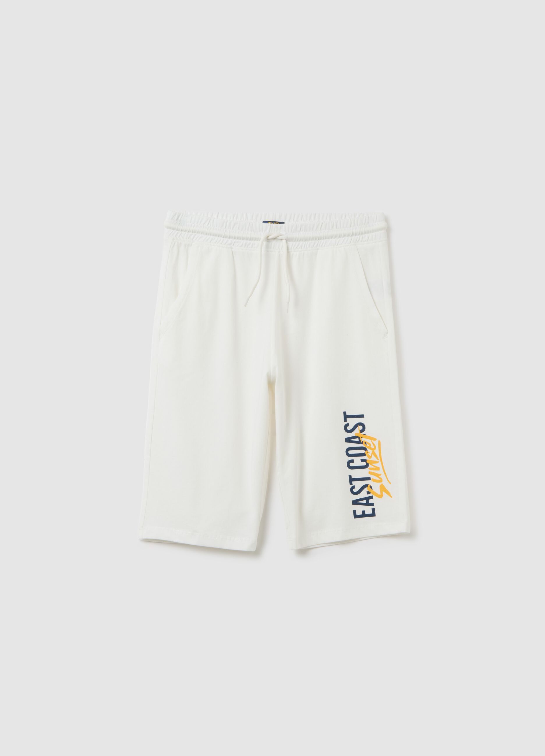 Pantaloncini da ragazzo in puro cotone bianco regular fit con stampa