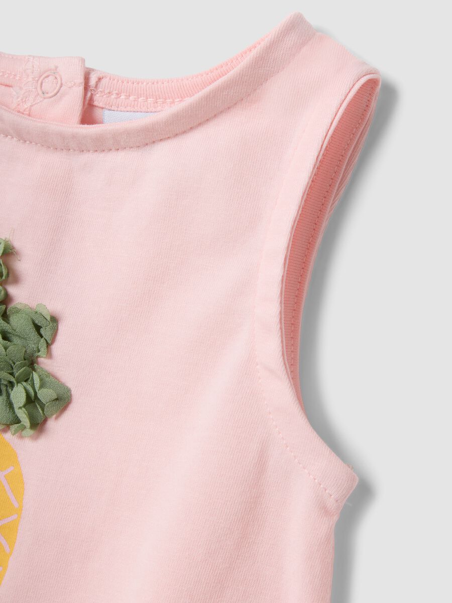 Canotta rosa in cotone elasticizzato con stampa e applicazione per bimba fitted_2