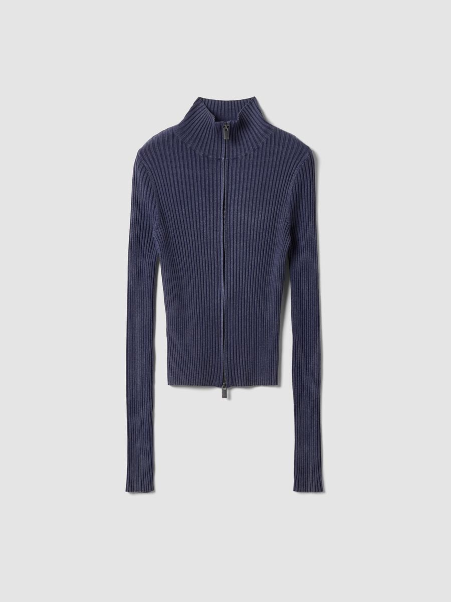 Full-Zip Ribbed Knit Twilight Blue_0