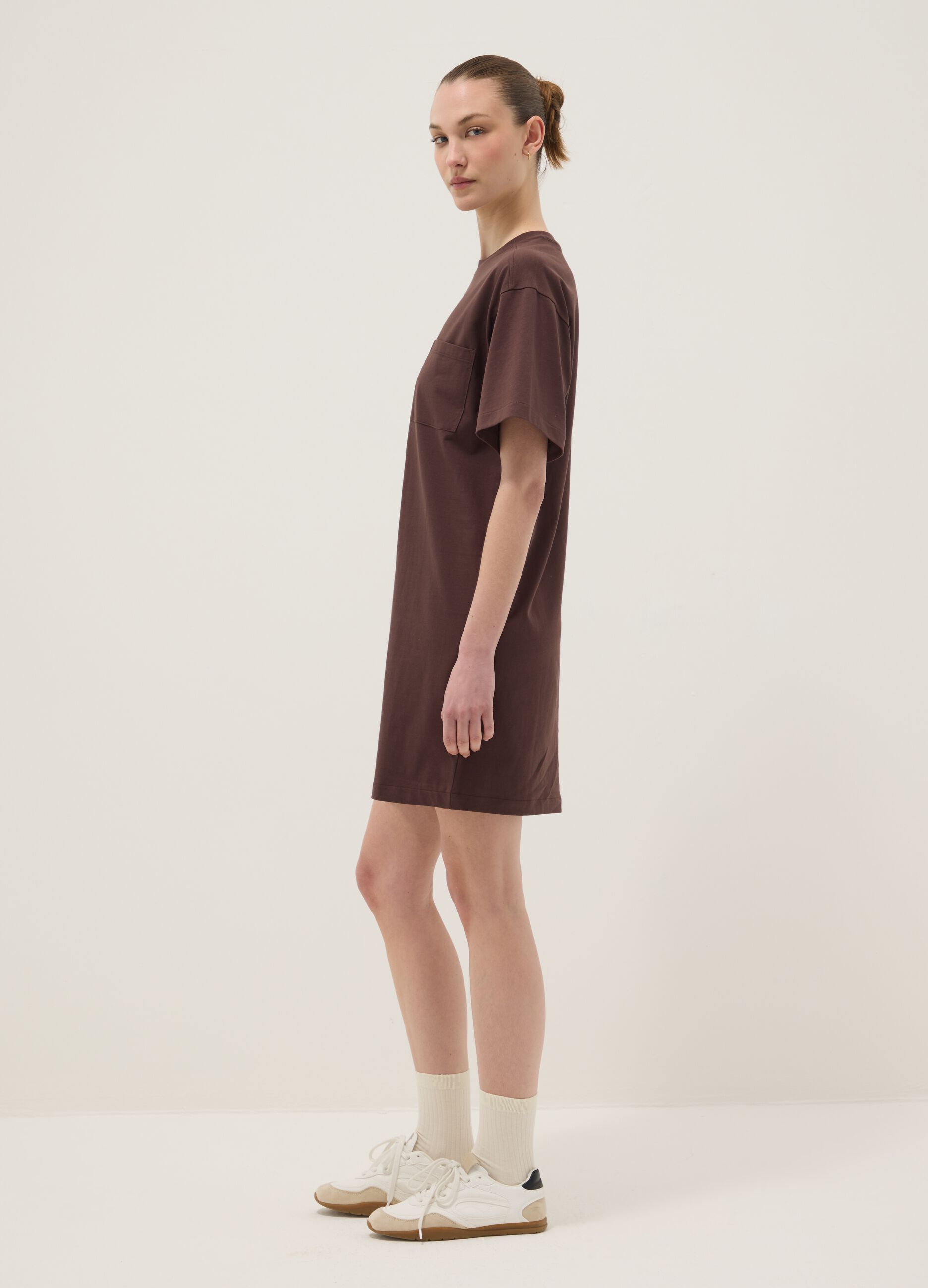 Brown pure cotton relaxed-fit dress