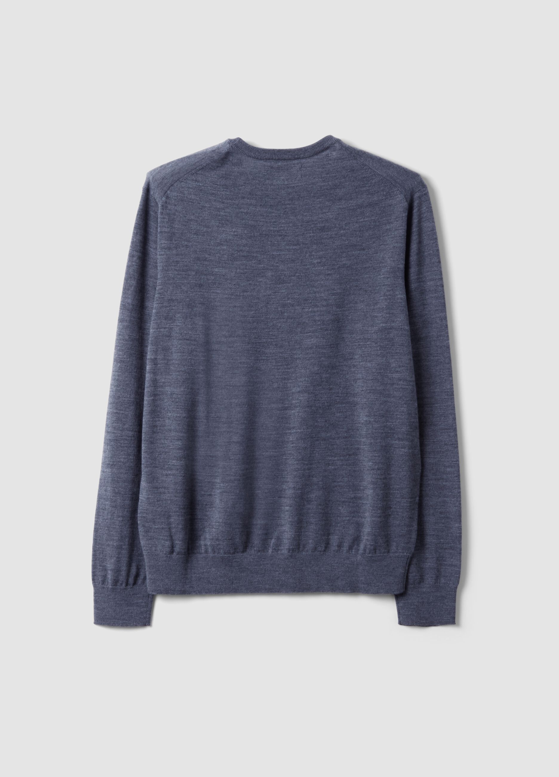 Grey crew-neck pure merino wool jumper, regular fit