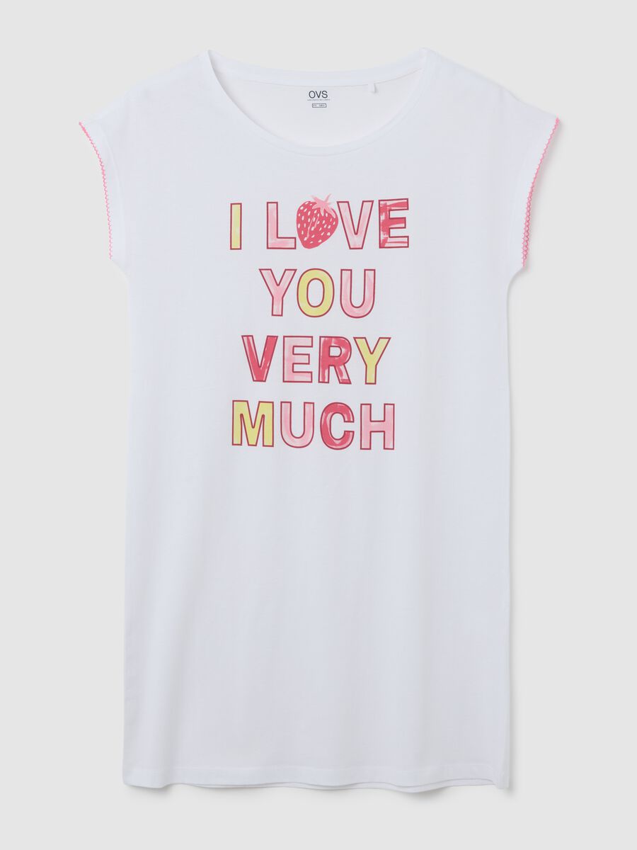 Camicia da notte da donna in puro cotone bianca regular fit con stampa 'I Love You Very Much'_0