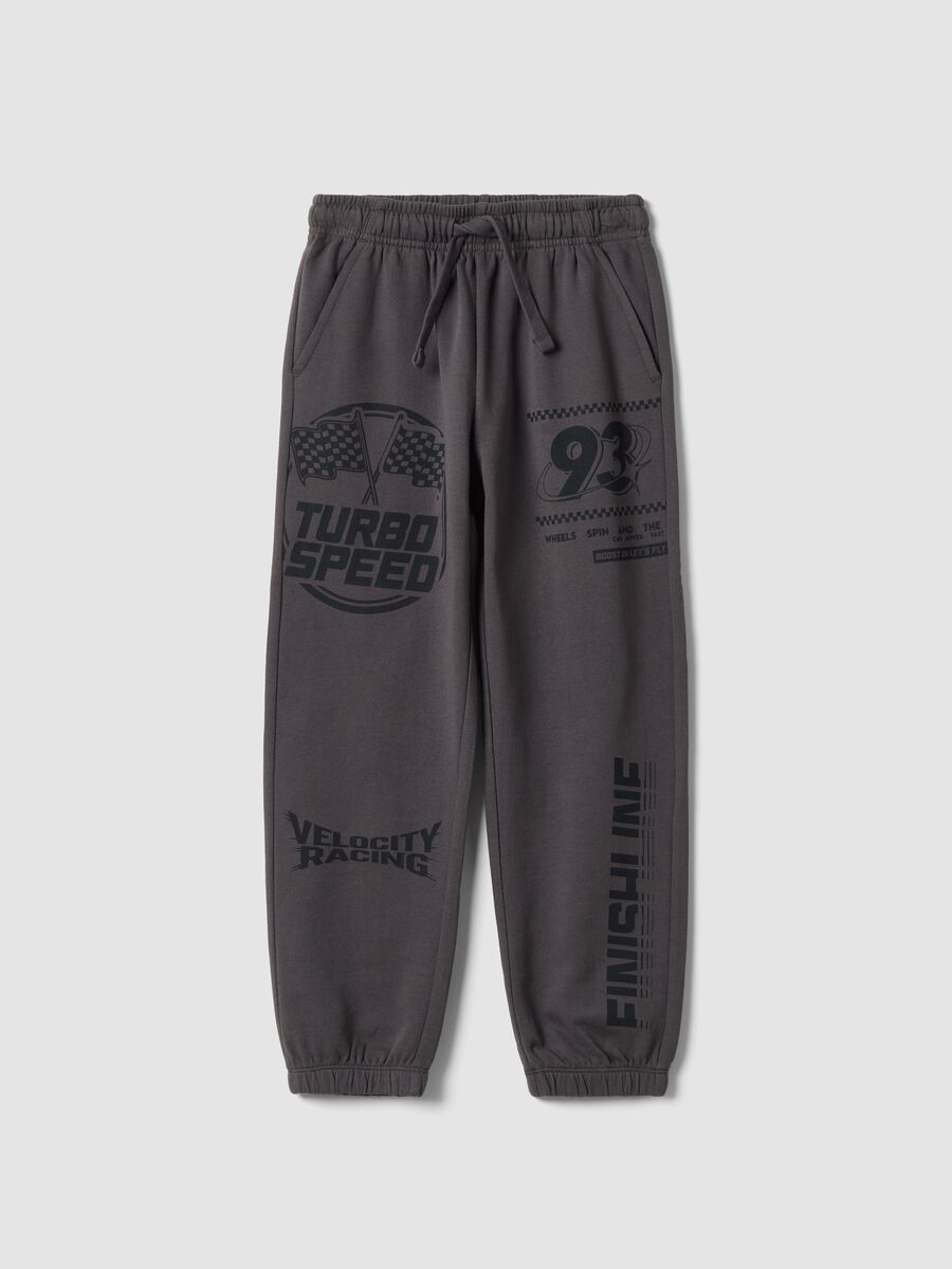 Pantaloni jogger grigi in puro cotone con stampa sportiva_0