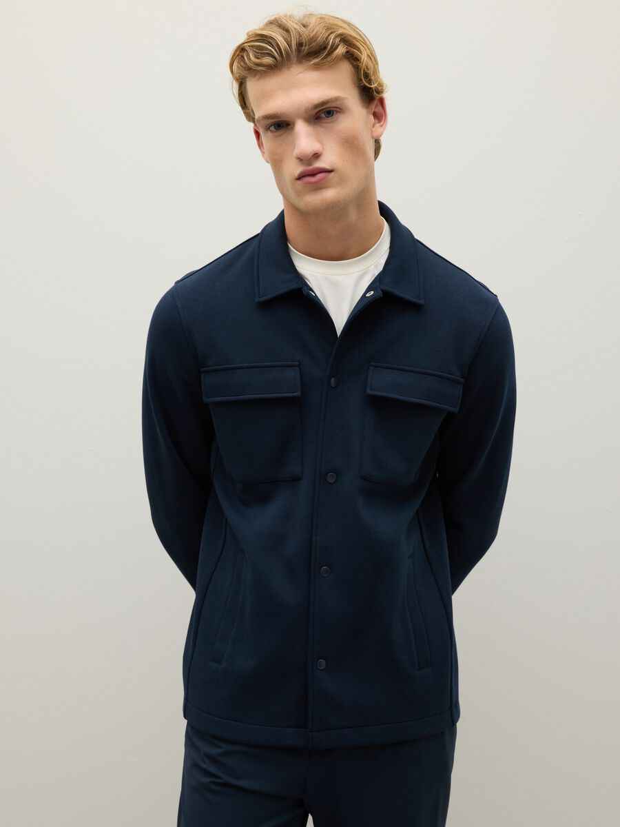 Blue Cotton-Blend Sweatshirt with Buttons_0