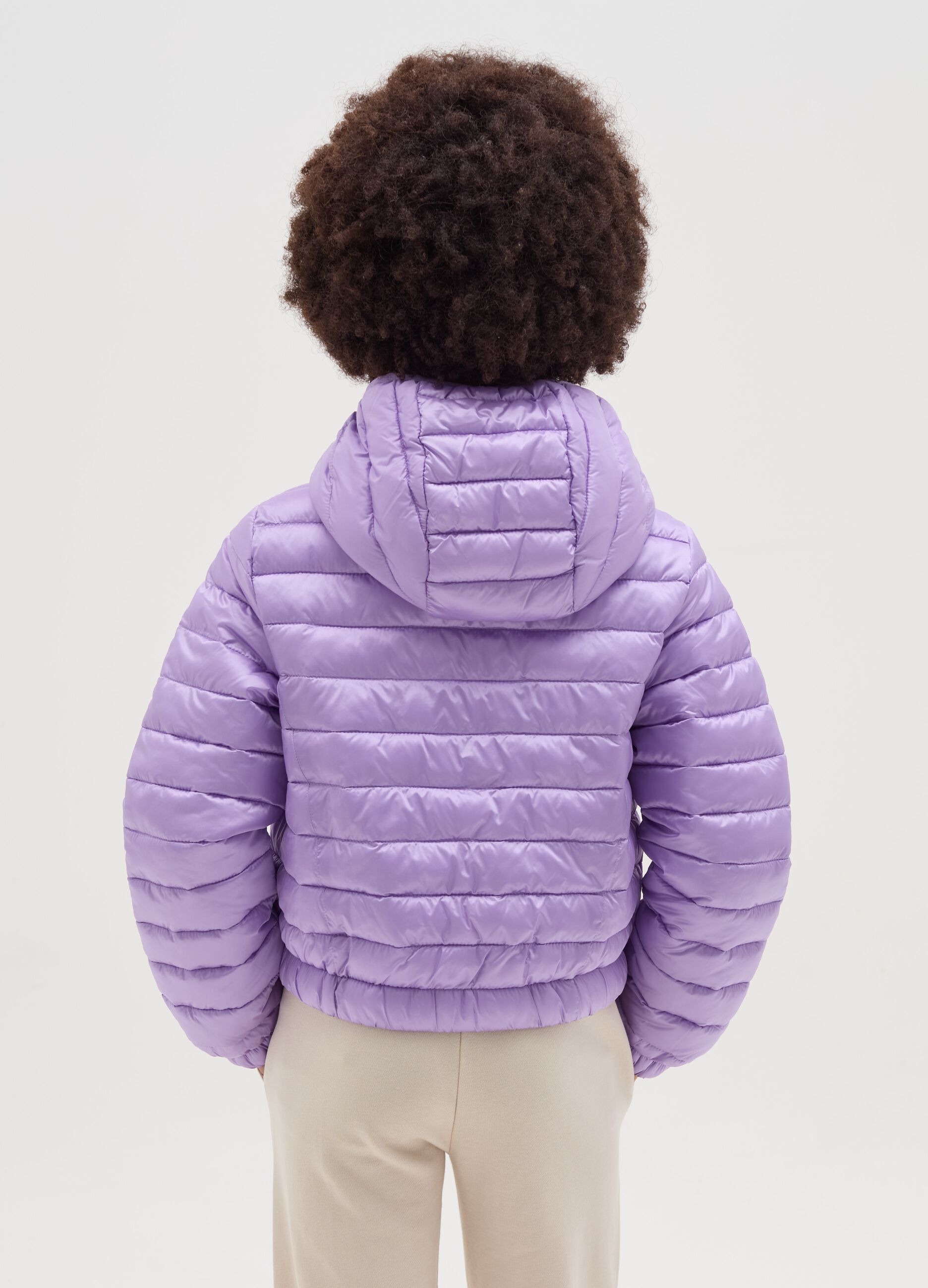 Piumino ultralight crop con cappuccio