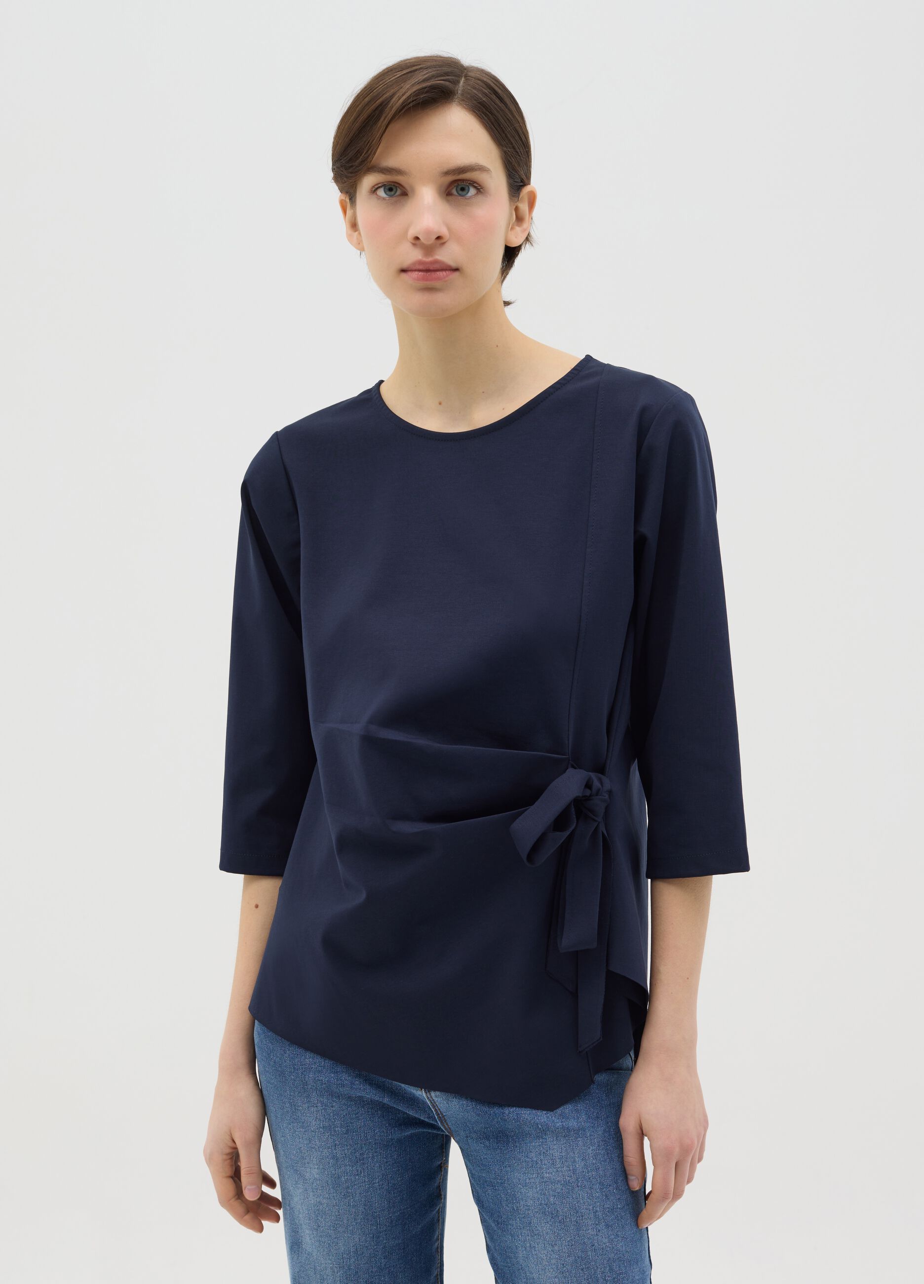 Blue blouse with bow