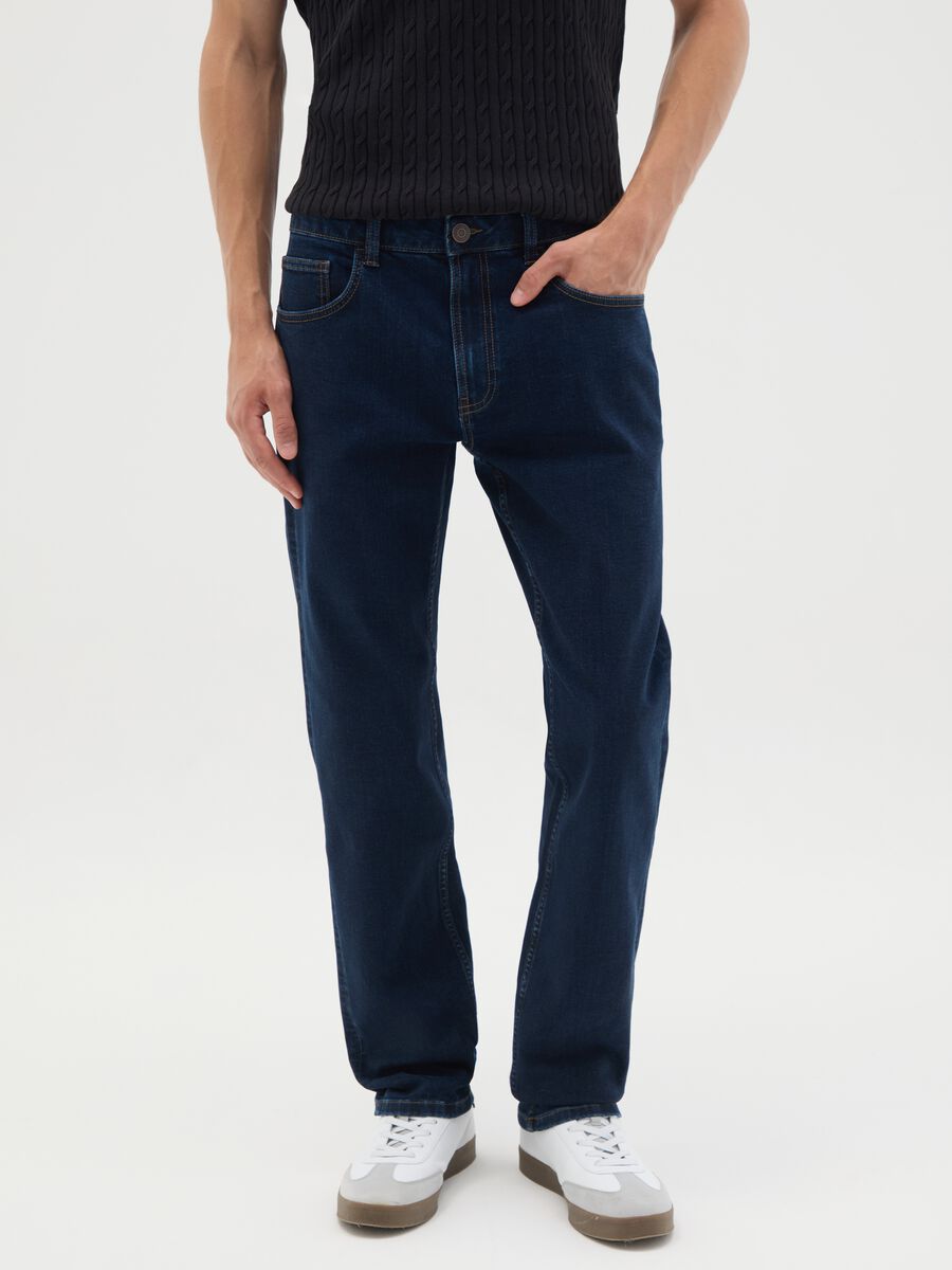 Men's blue denim regular fit jeans_1