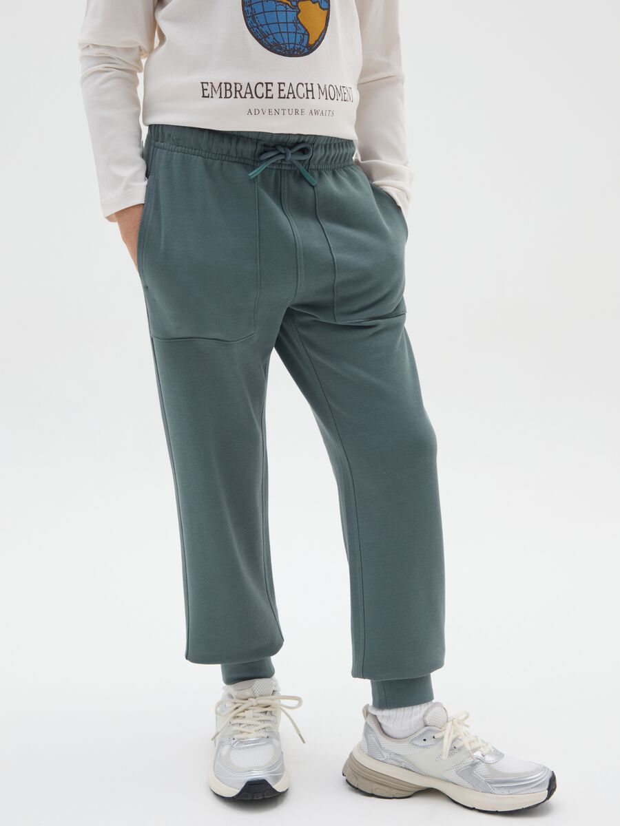 Pantaloni jogger da ragazzo in puro cotone verde regular fit_2