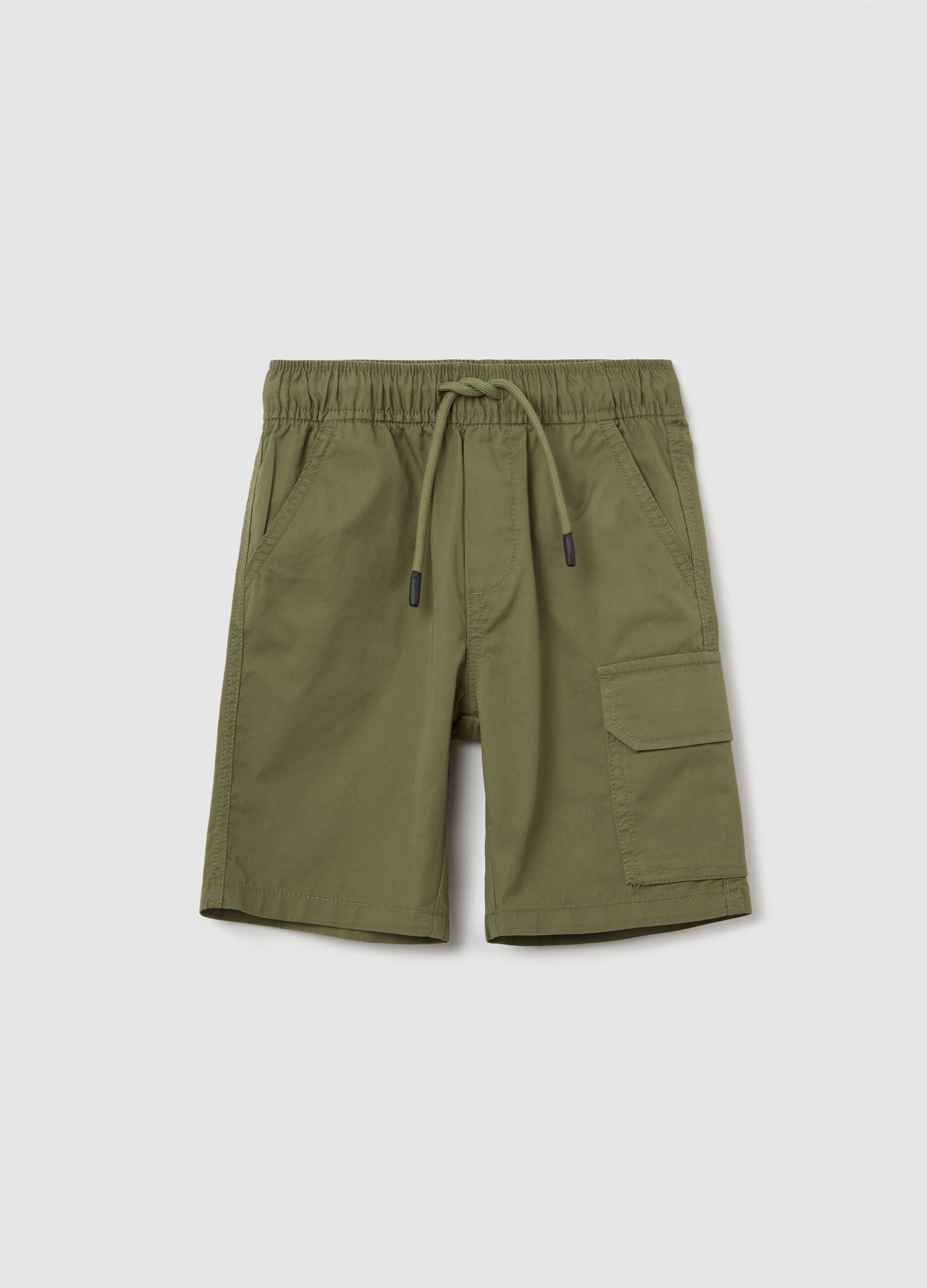 Green cargo shorts with drawstring