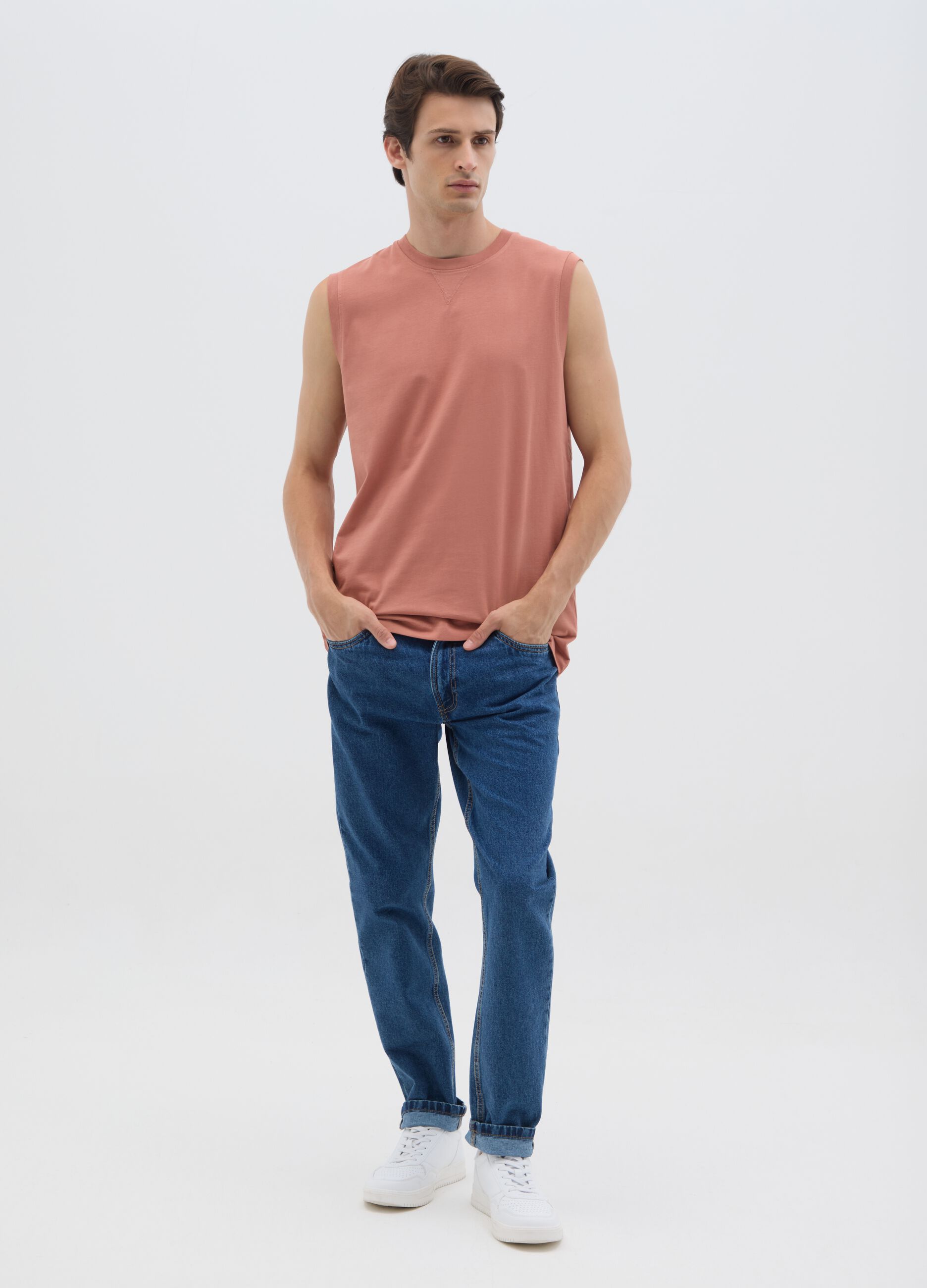 Canotta oversize da uomo in puro cotone rosa regular fit
