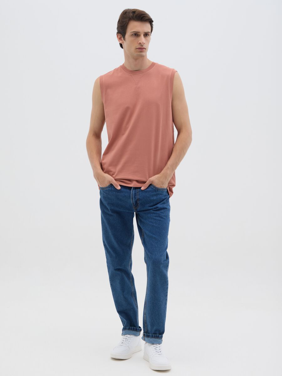 Men's oversized pink sleeveless shirt in pure cotton, regular fit_1