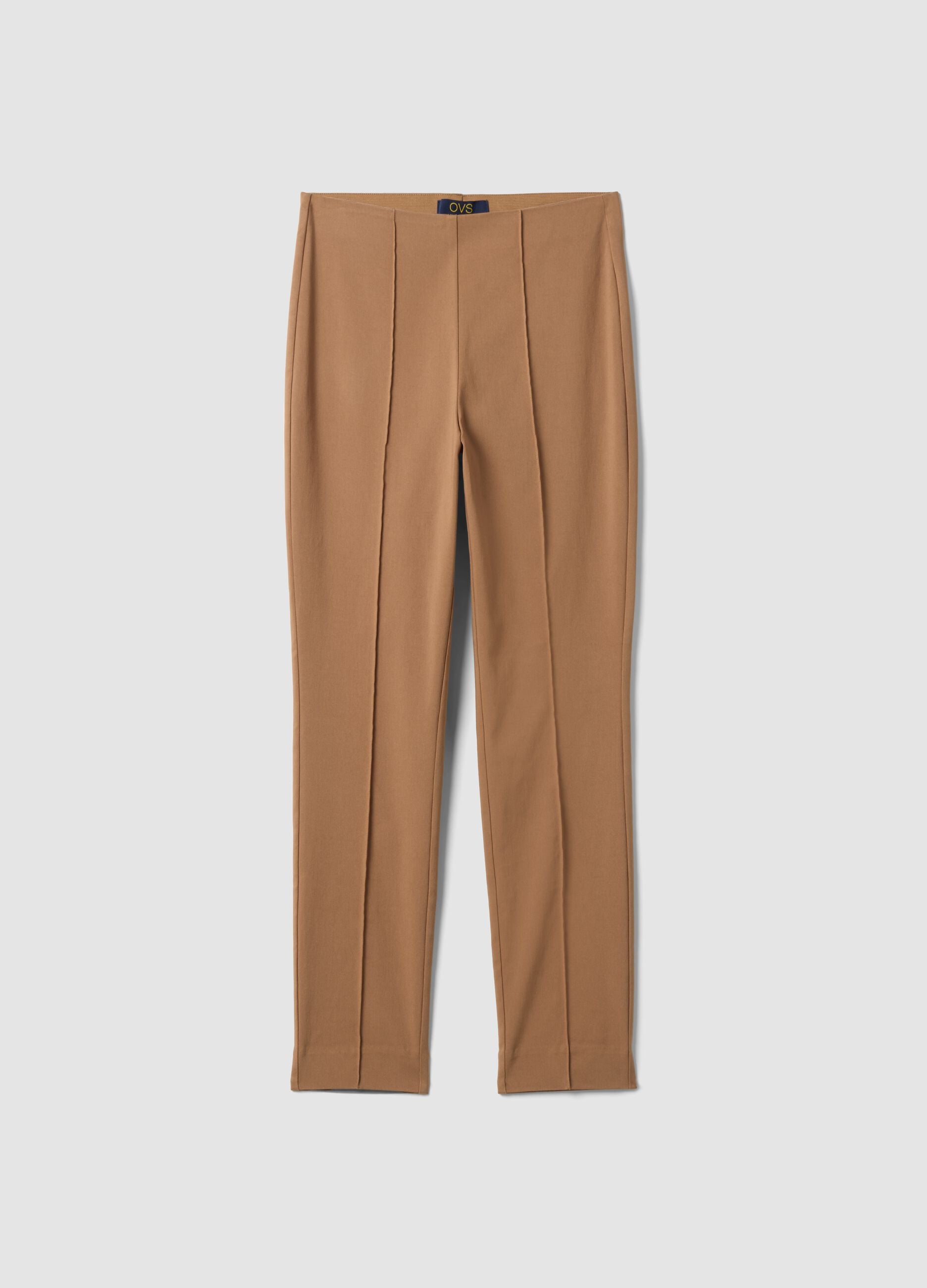 Brown stretch viscose slim-fit leggings